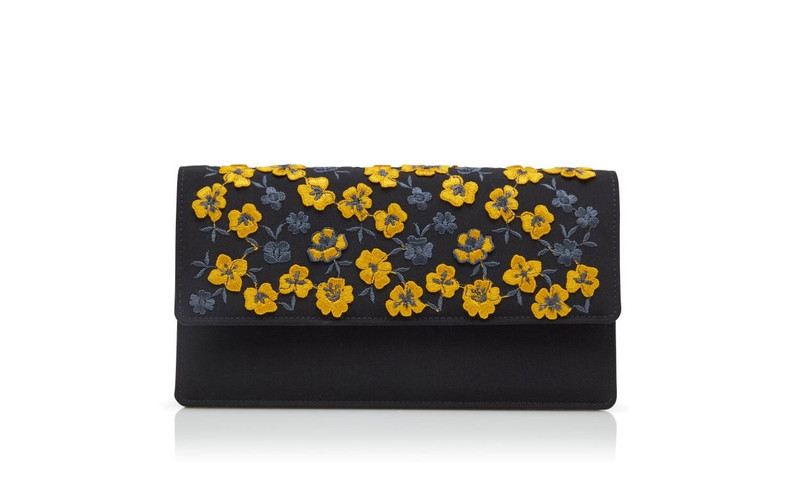 Black and Yellow Silk Embroidered Clutch 1