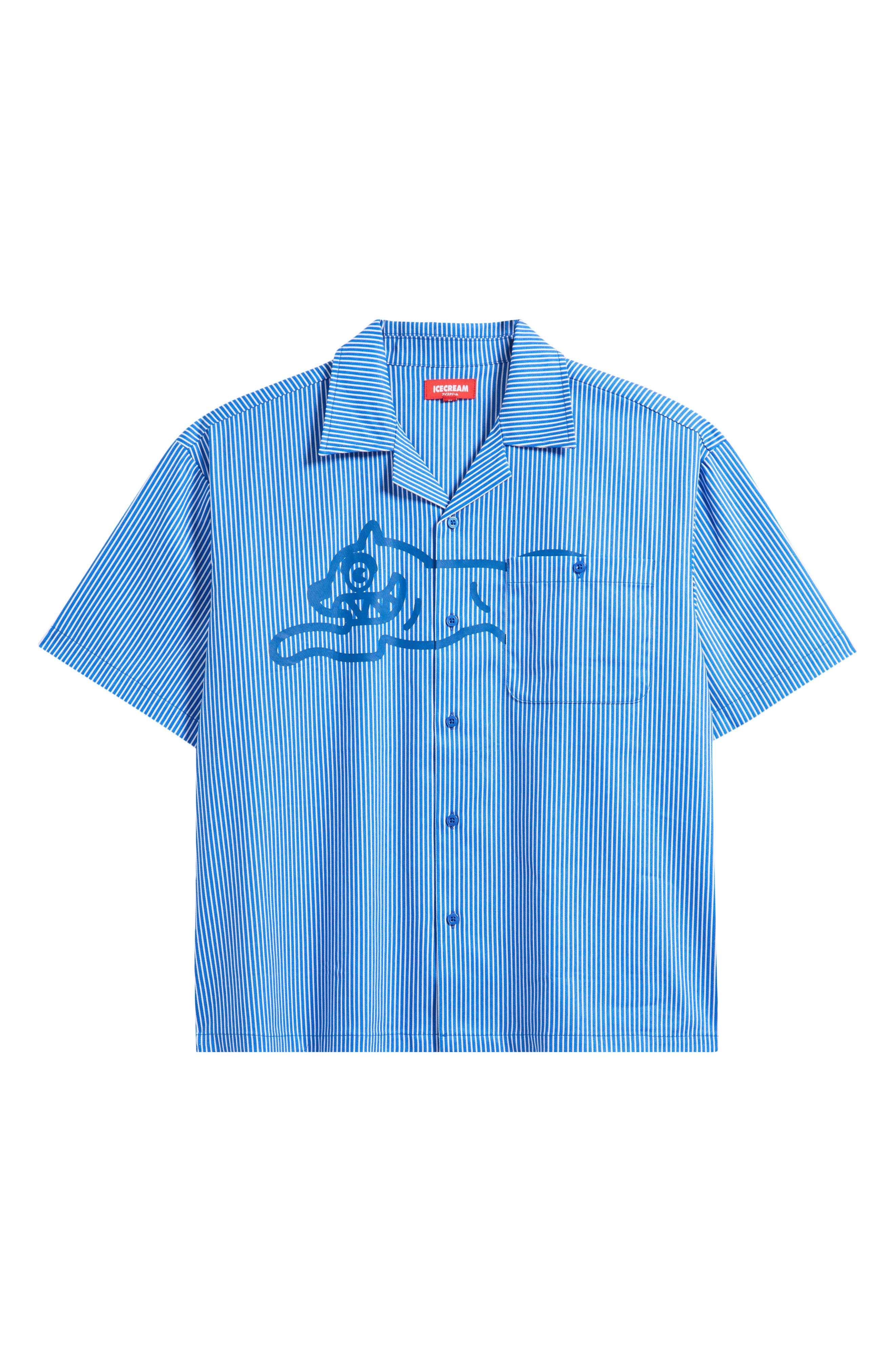 ICECREAM Decker Pinstripe Cotton Camp Shirt in Victoria Blue at Nordstrom - 6