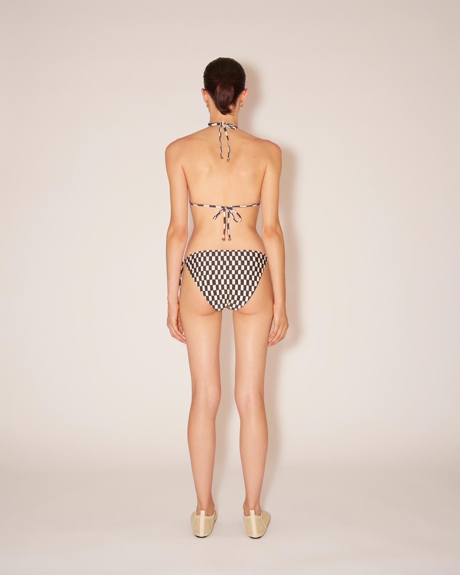 JULIE - Matte-stretch checkered bikini briefs - Creme&Black - 4