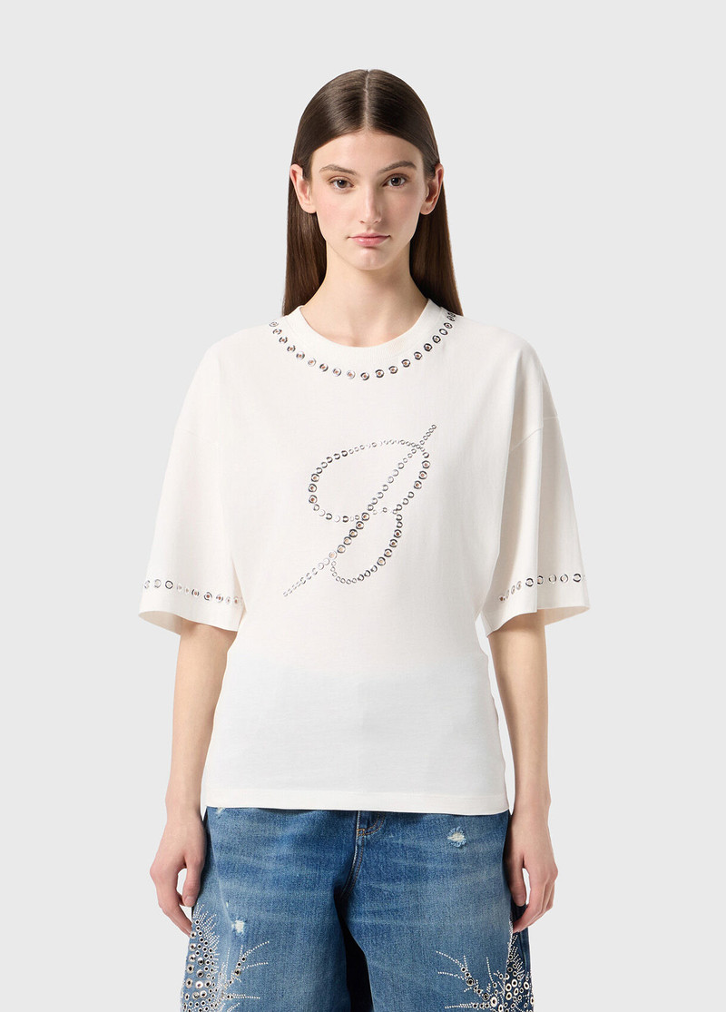 Blumarine T-SHIRT WITH EMBROIDERED LOGO IN METAL EYELETS outlook