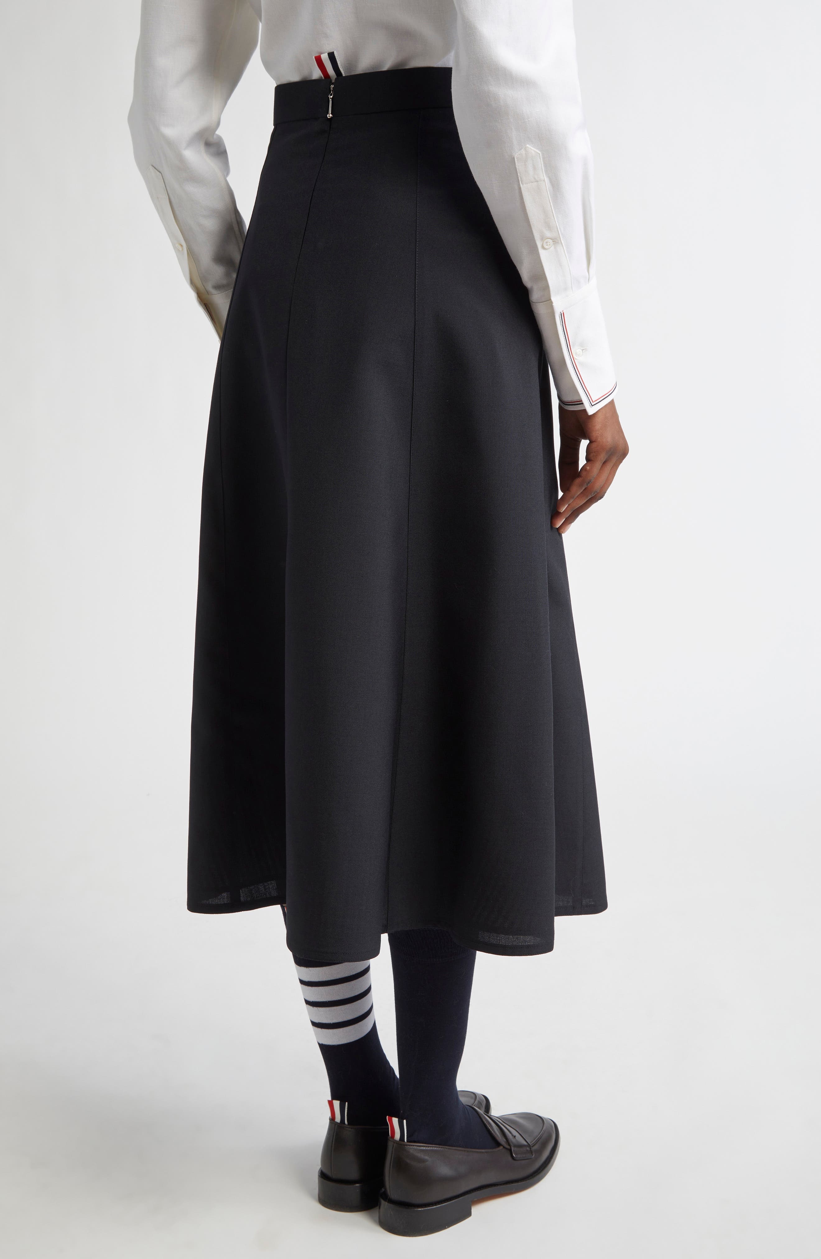Thom Browne Wool Blend A-Line Midi Skirt in Black at Nordstrom - 3