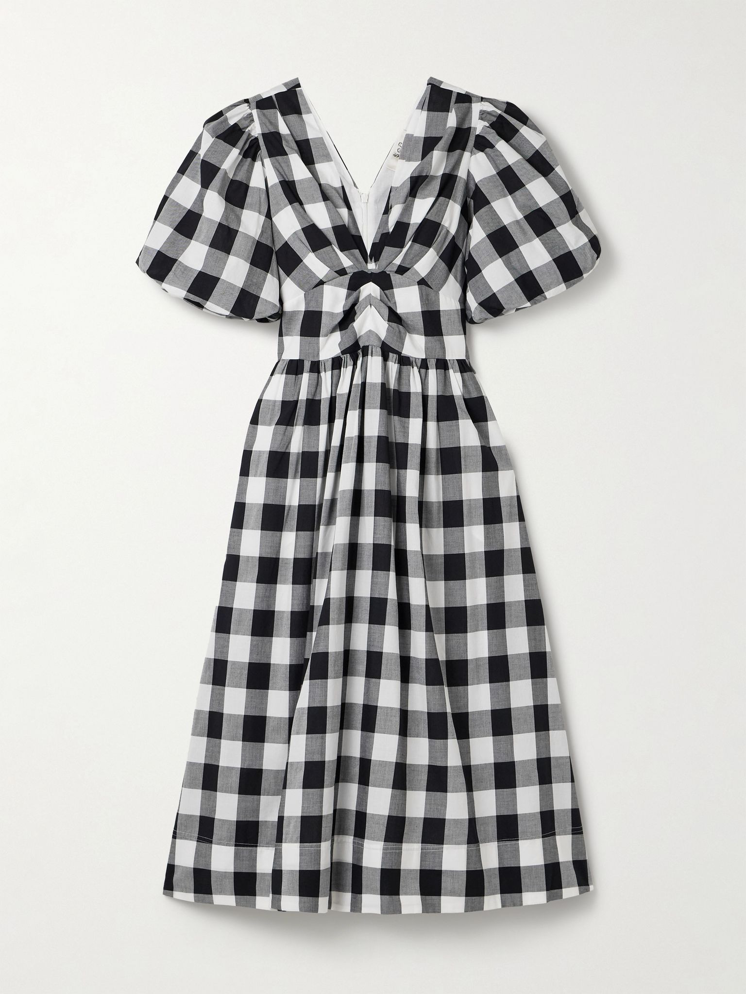 Gathered gingham cotton-poplin midi dress Multi - 1