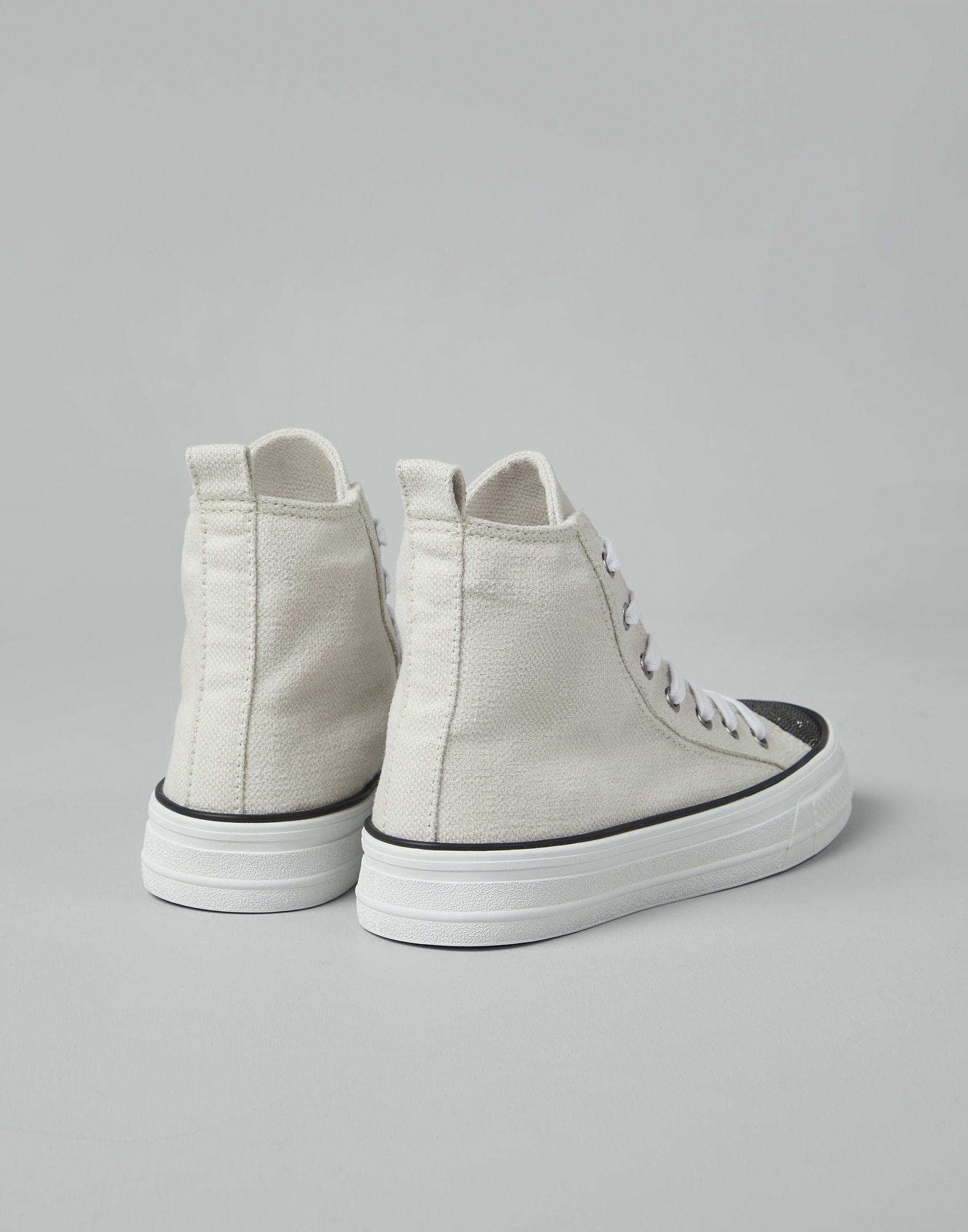 Cotton and linen canvas high top sneakers with precious toe - 2
