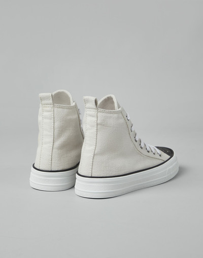 Brunello Cucinelli Cotton and linen canvas high top sneakers with precious toe outlook