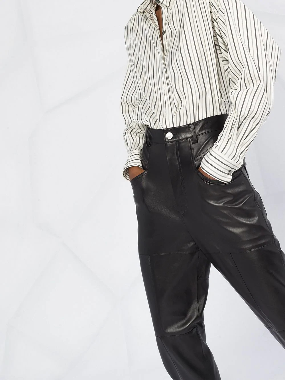 Xiamao high-waisted leather trousers - 5