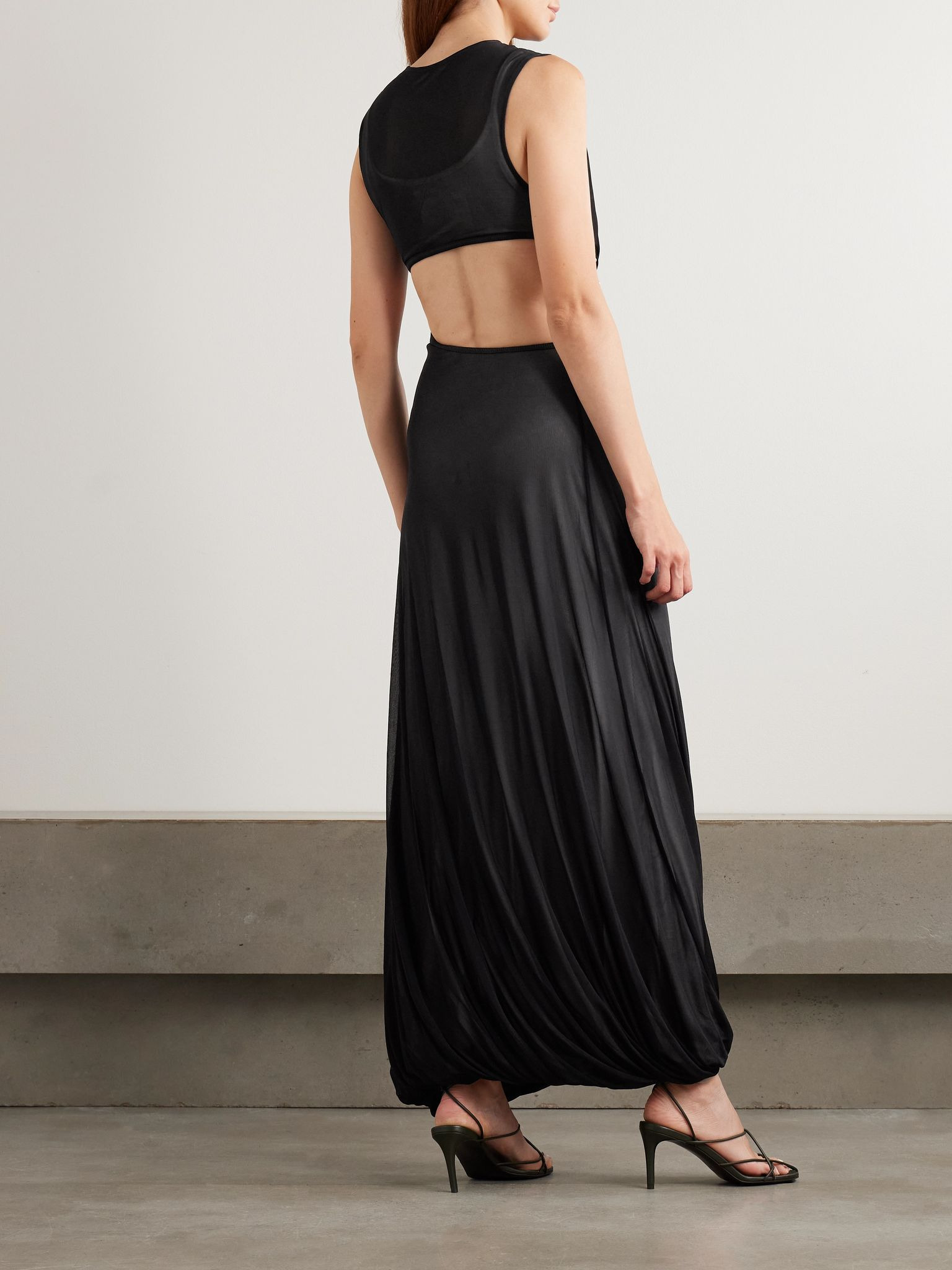 Embellished cutout layered stretch-jersey maxi dress Black - 3