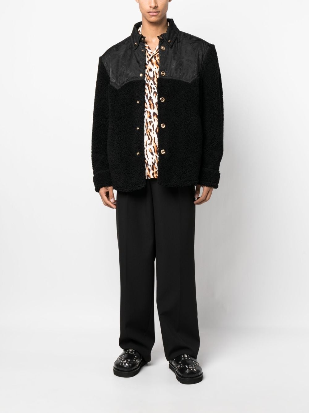 Medusa panelled faux-shearling jacket - 2