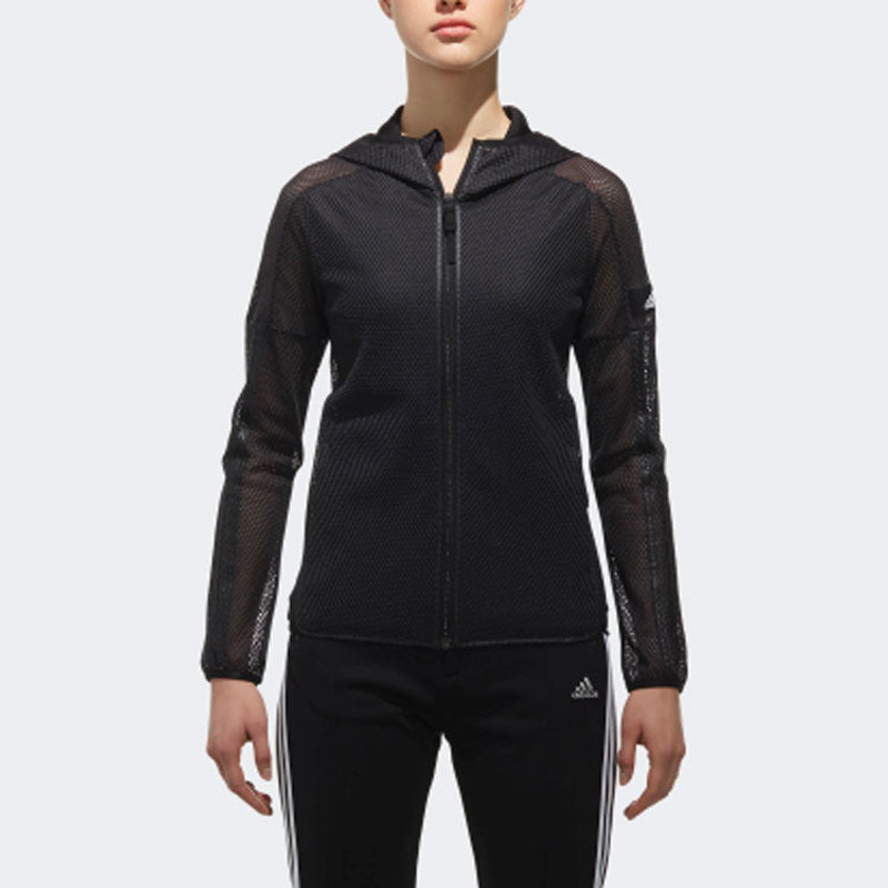 (WMNS) adidas Sports Hollow Out Mesh hooded Jacket Black CV5489 3