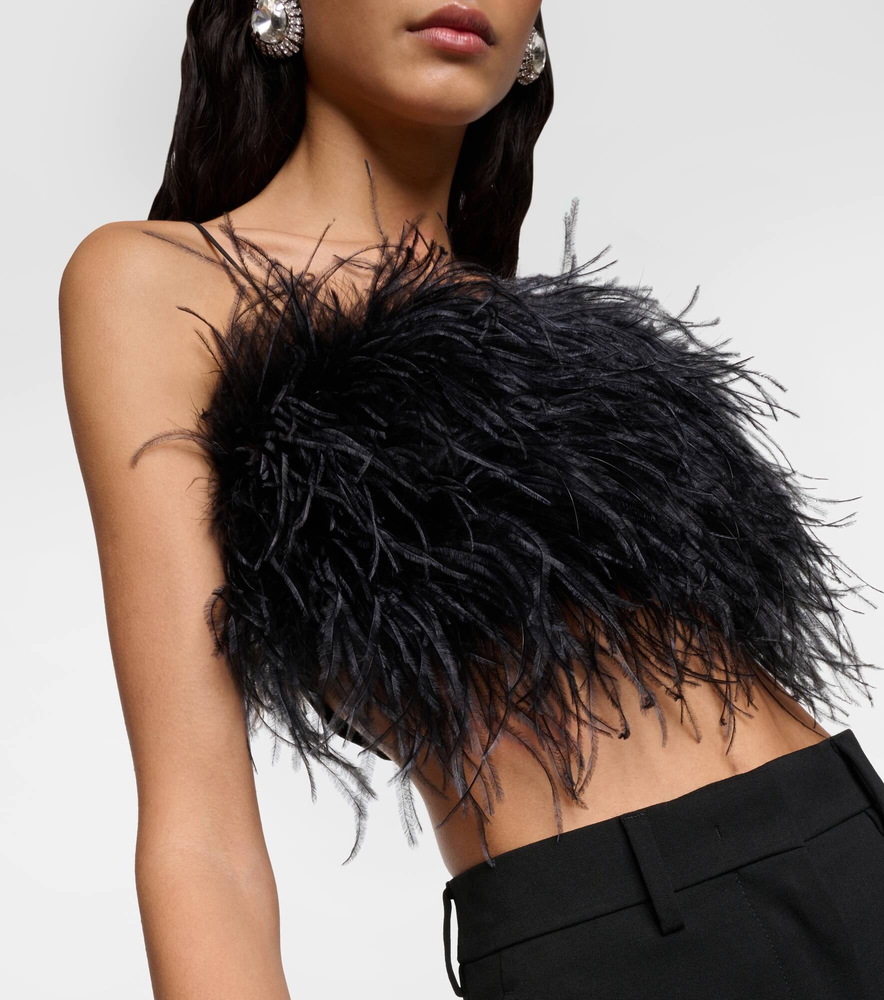 Feather-trimmed grain de poudre bra top - 4