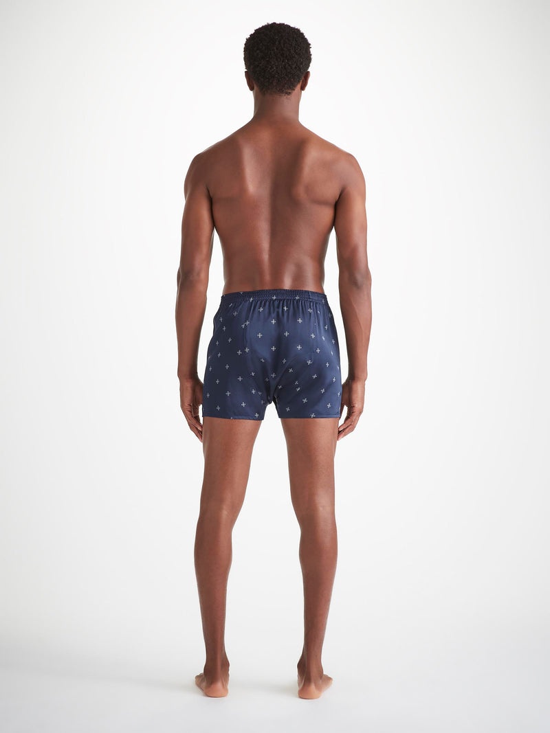 Men's Classic Fit Boxers Silk Satin Navy Sailor's Knot Print - 4