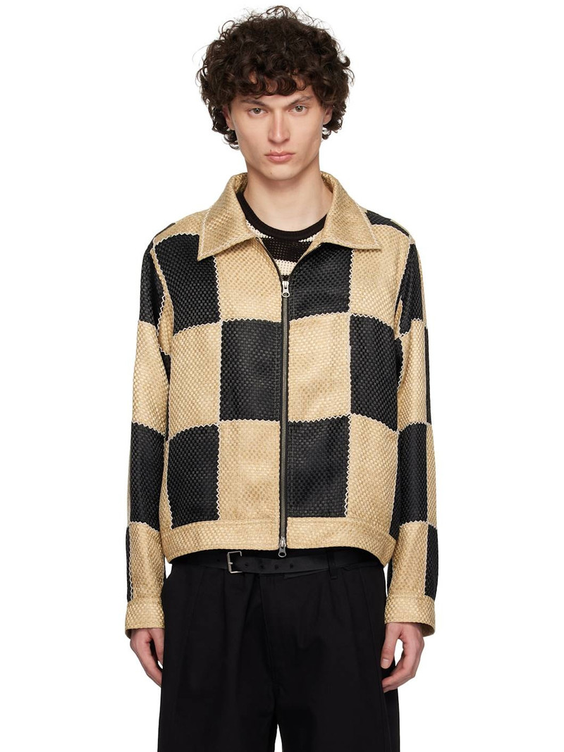 Black & Beige Patchwork Zip-Up Jacket - 1