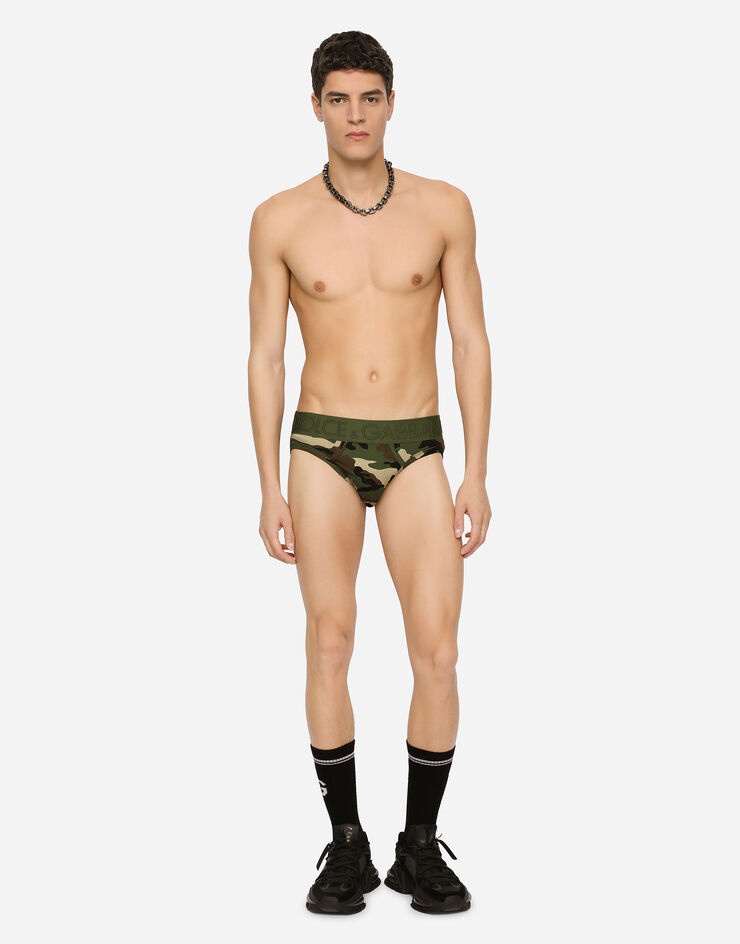 Two-way stretch jersey mid-rise briefs with camouflage print - 2