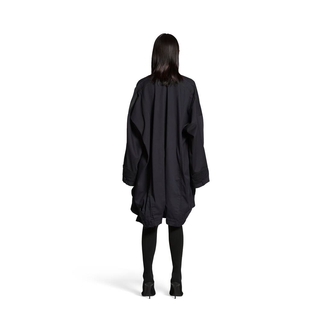 Women's Upcycled Long Sleeve Vareuse Dress in Dark Navy - 4