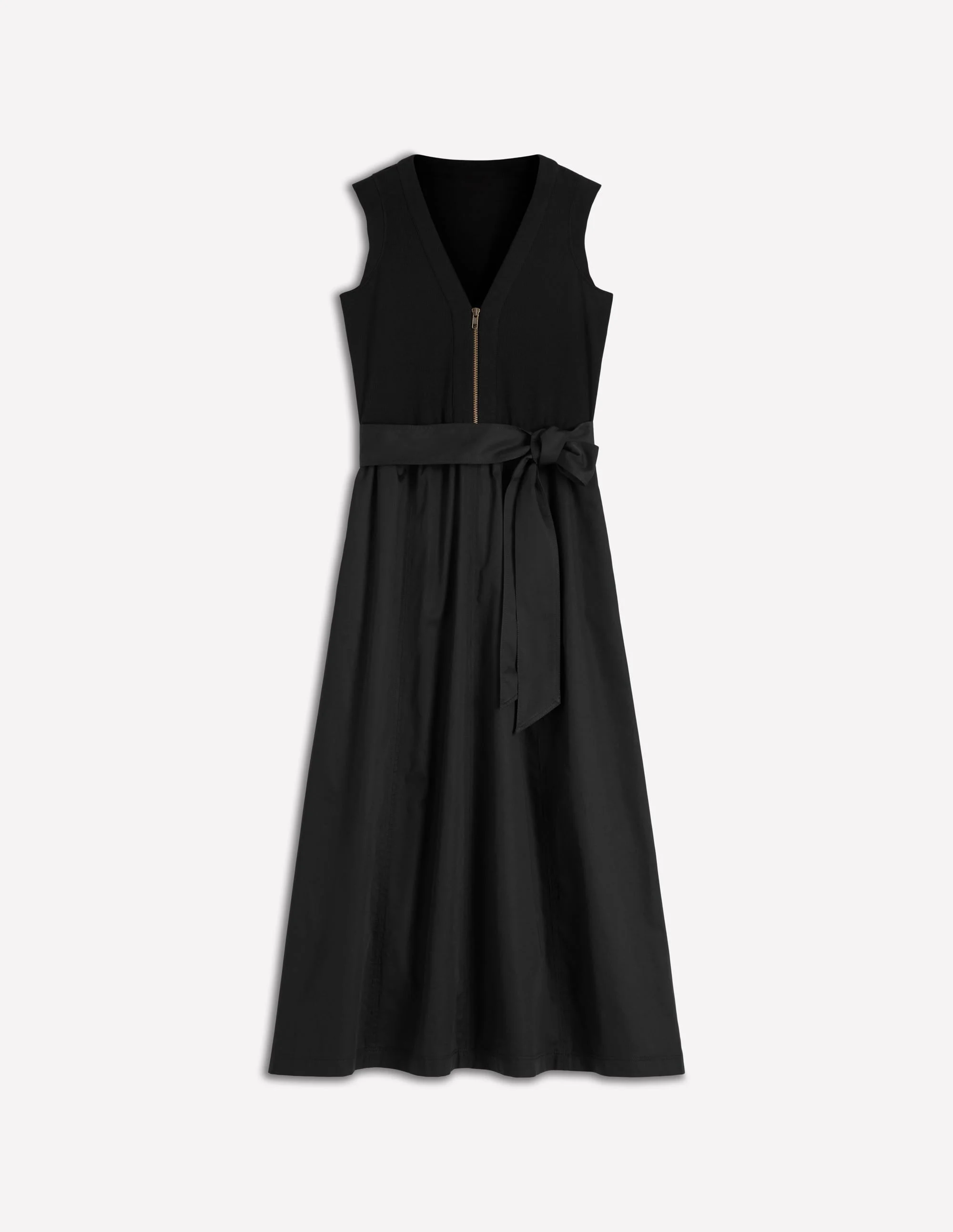Zip-front Mix Media Dress-Black - 1
