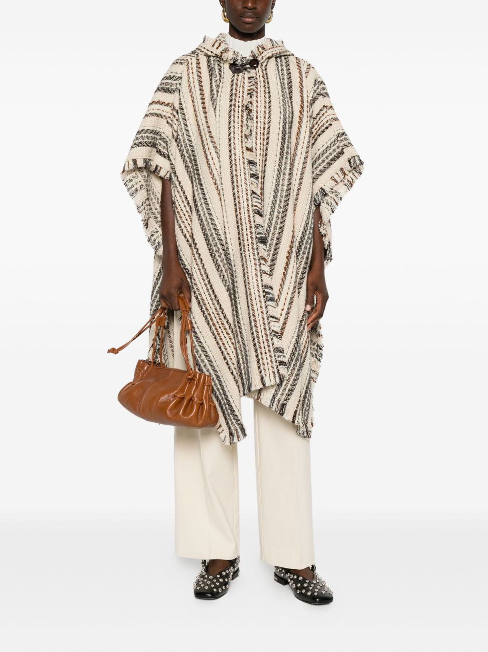 striped fringed hooded coat - 2