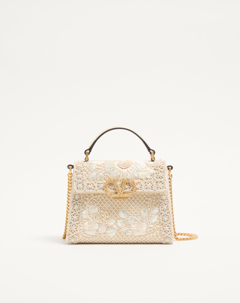 VALENTINO GARAVANI MINI VSLING EMBROIDERED HANDBAG WITH JEWEL LOGO 1