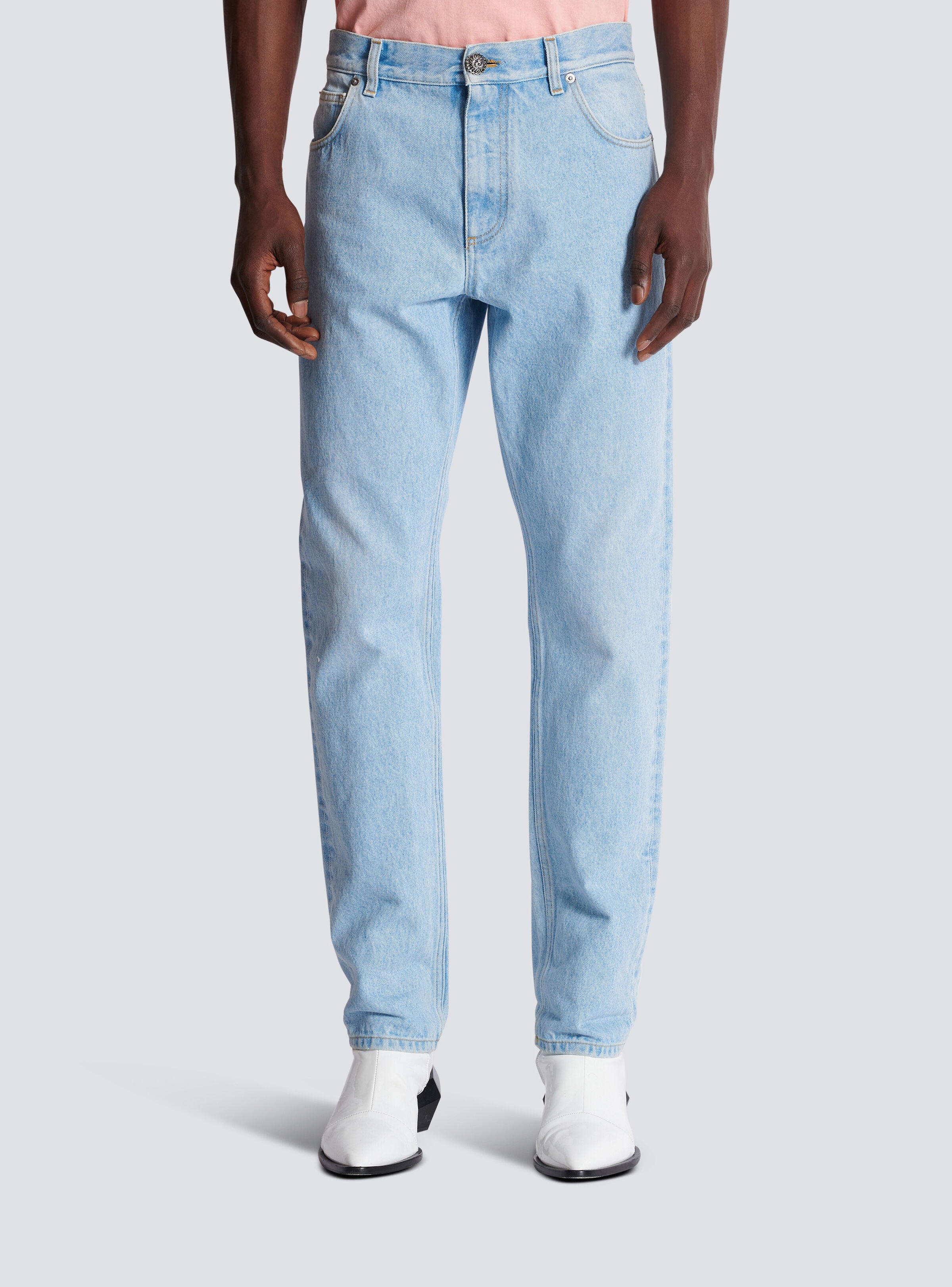 Light blue regular-fit denim jeans - 5