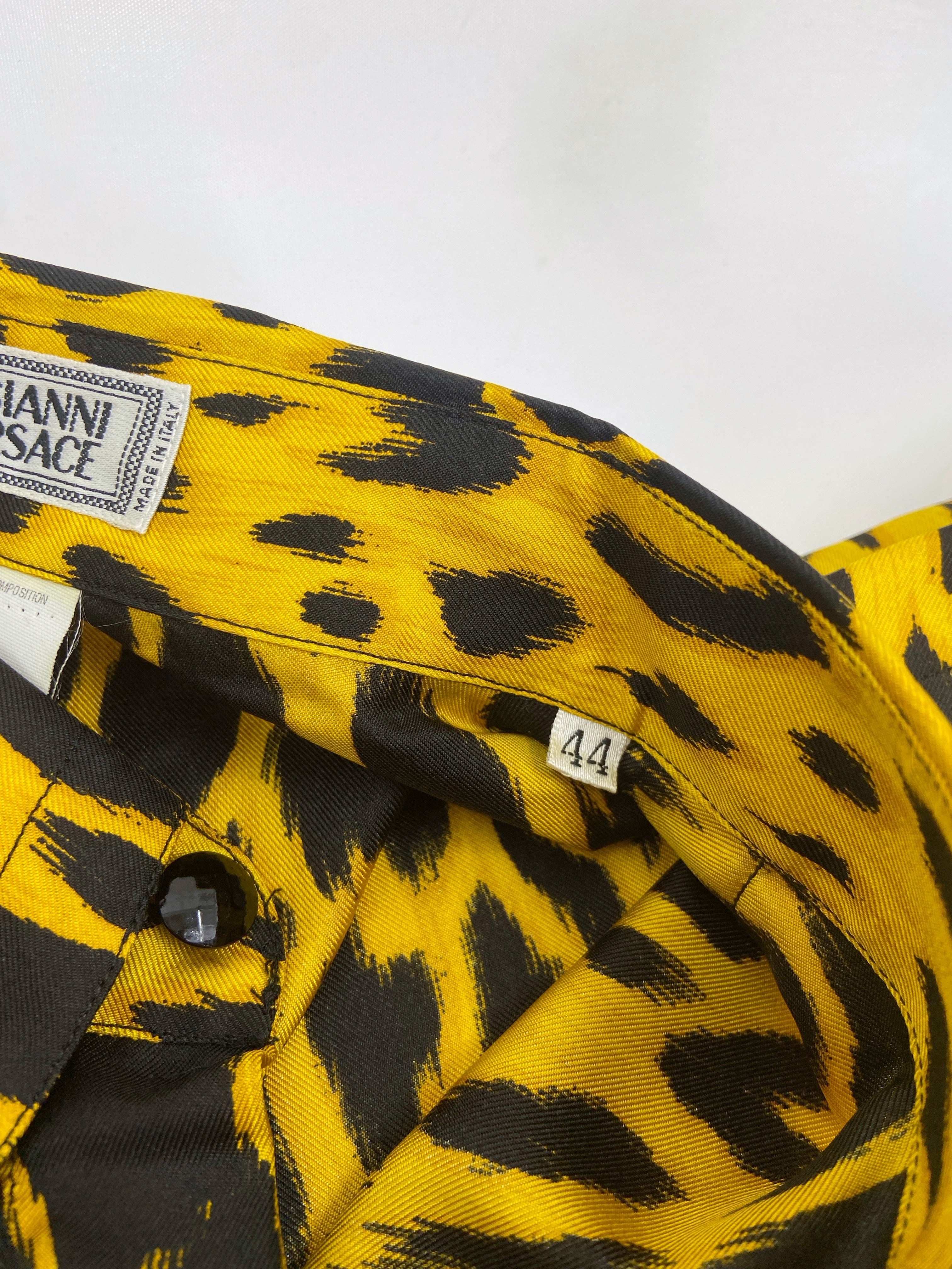Gianni Versace Spring 1992 Men’s Leopard Print Silk Shirt 44 - 17