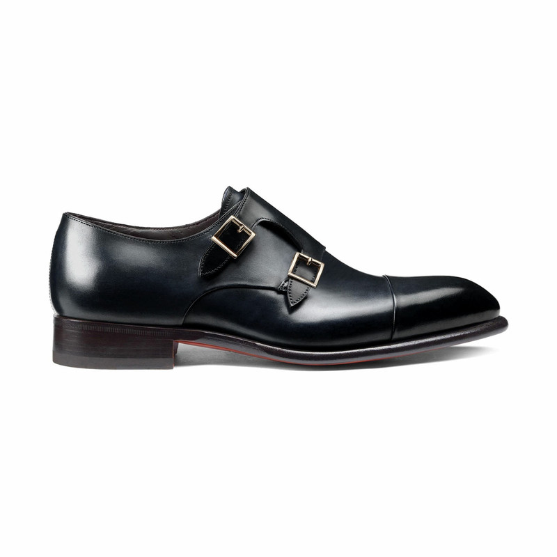 Santoni Men's blue leather double-buckle shoe outlook