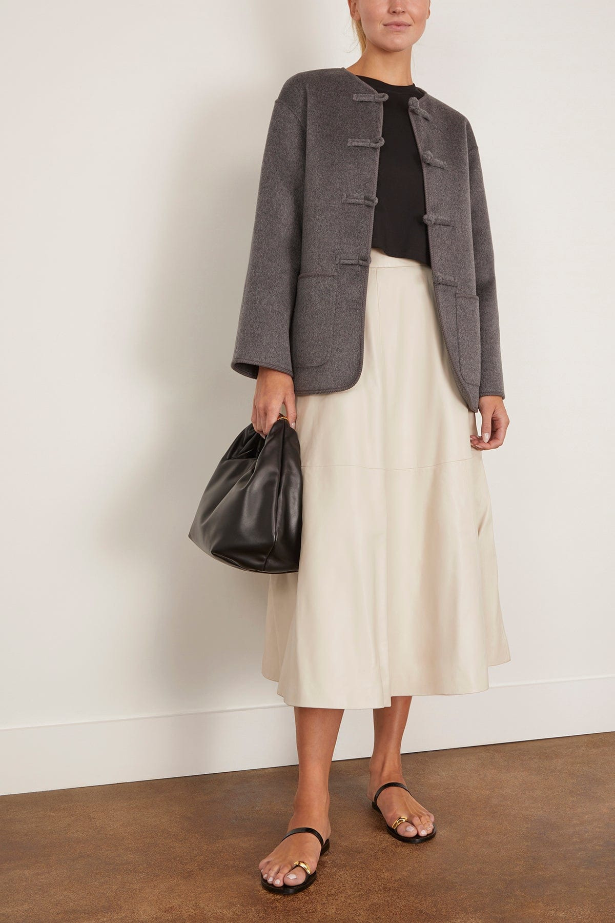 A-line Leather Skirt in Chalk - 2