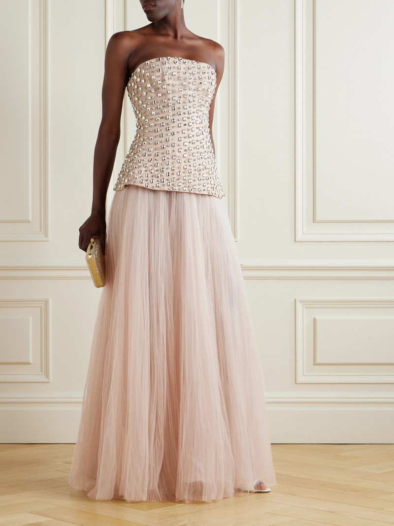 MARMAR HALIM Strapless Crystal-embellished Tulle Bustier Top outlook