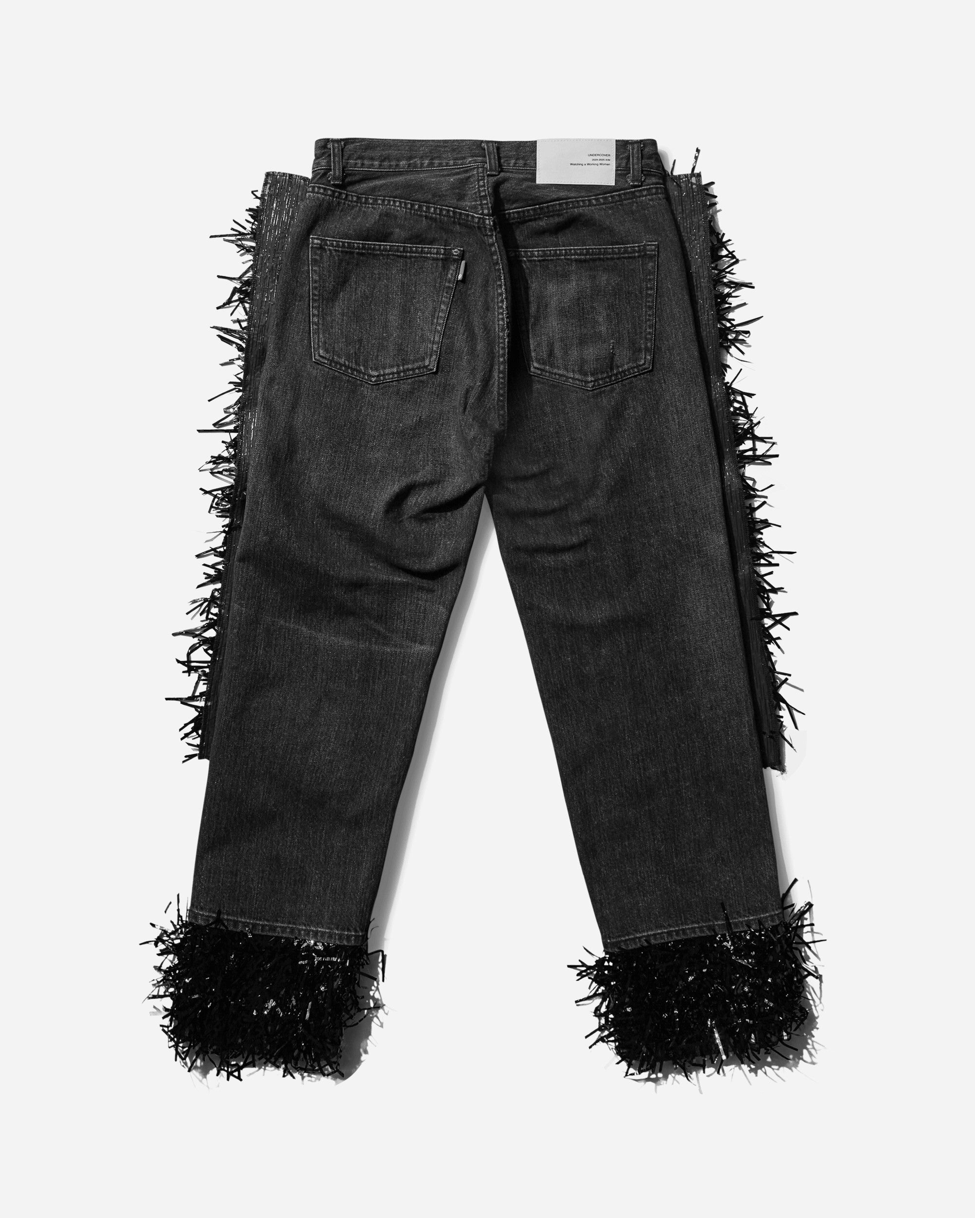 Women's Distressed Fringe Denim Pants Black - 2