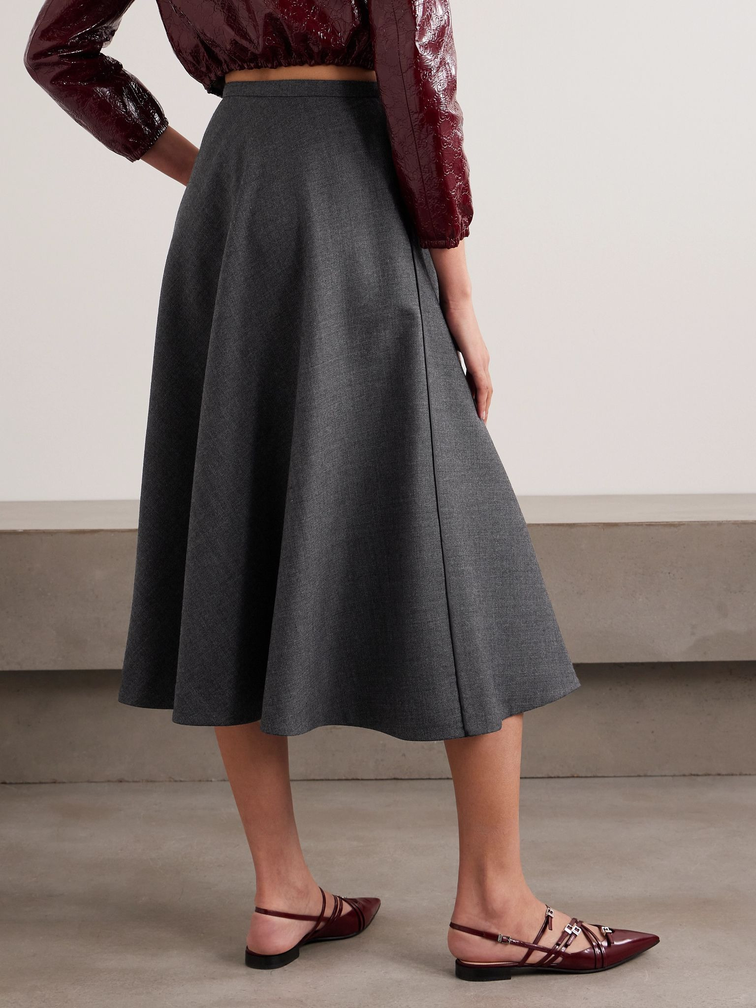 Embroidered wool midi skirt Gray - 3