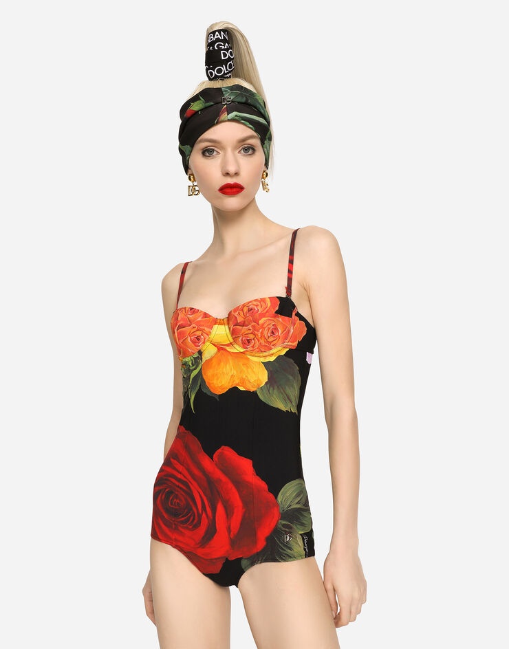 Rose-print balconette one-piece swimsuit - 4