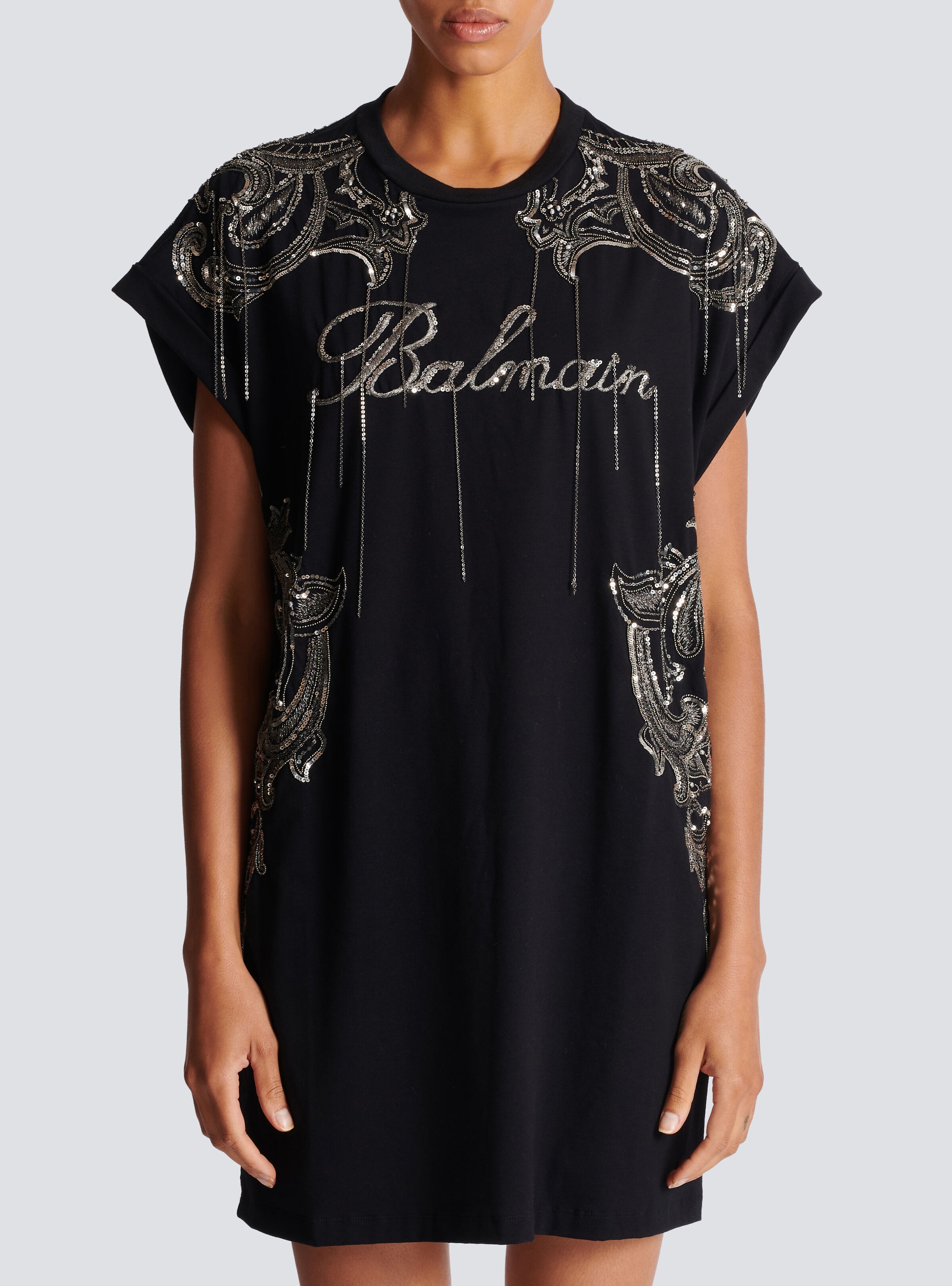 Balmain Signature chain embroidered T-shirt dress - 5