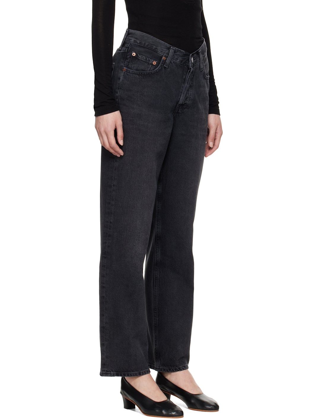 Black V-Waist Baggy Jeans - 2