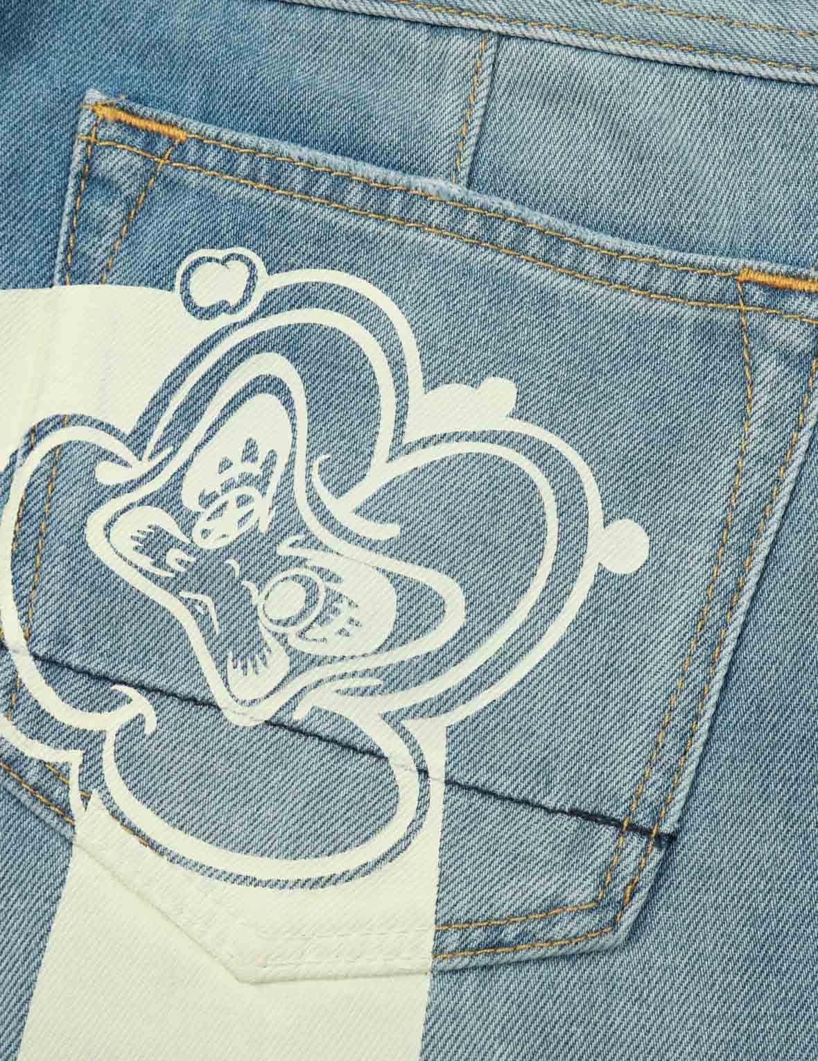 GRAFFITI DARUMA DAICOCK PRINT DENIM TAPER JEANS - 7