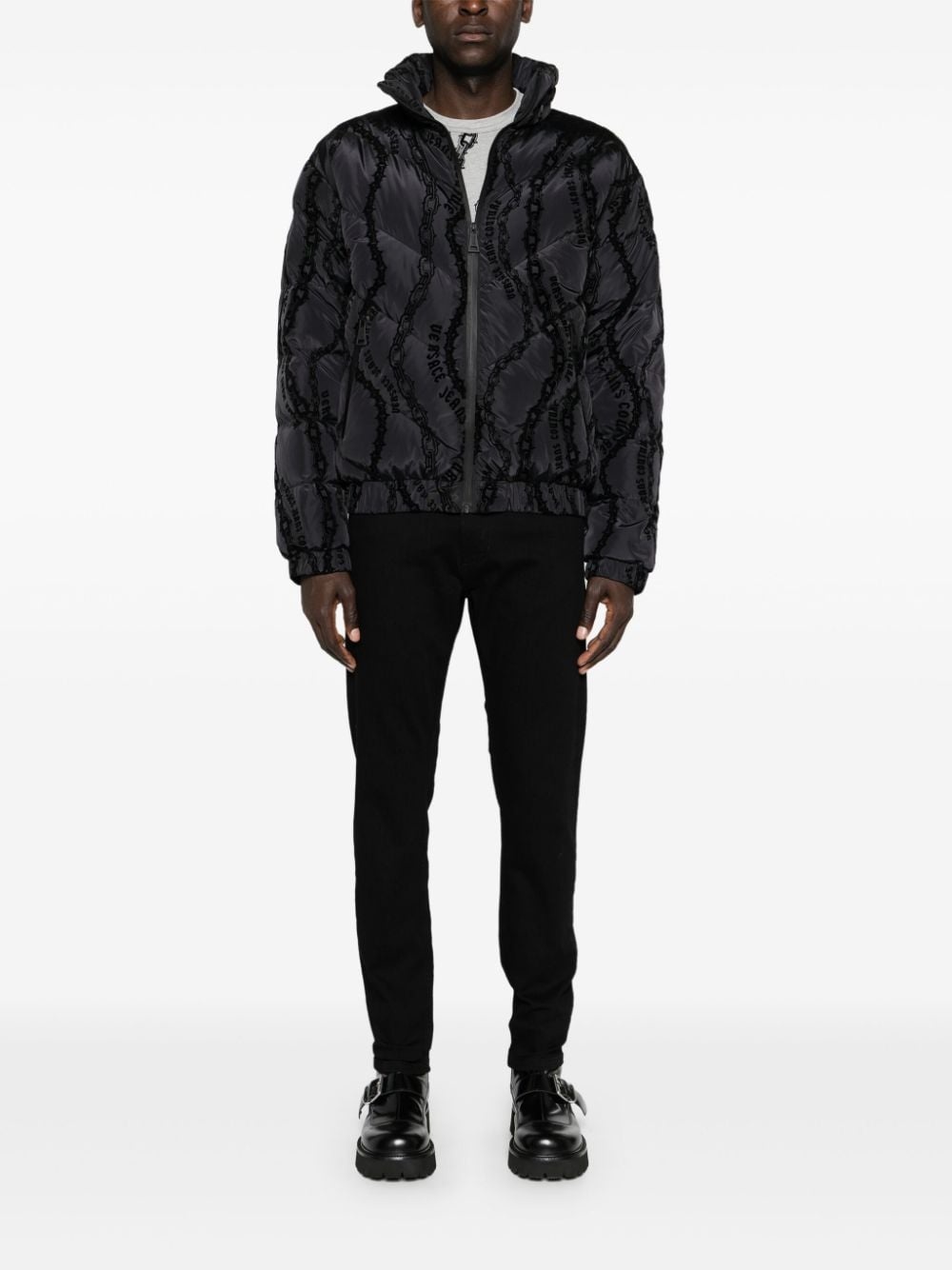 flocked-print quilted puffer jacket - 2