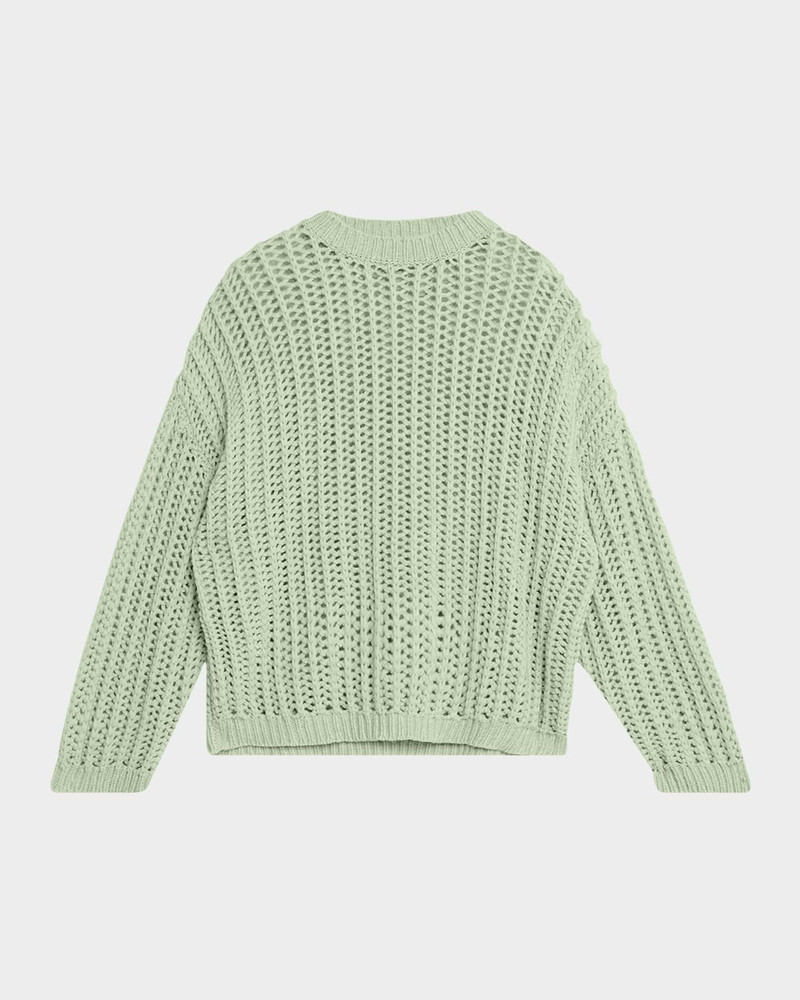 Open-Work Retro Crewneck Cashmere Sweater 1