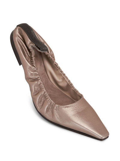 Brunello Cucinelli Monili-trim metallic-leather ballet pumps outlook