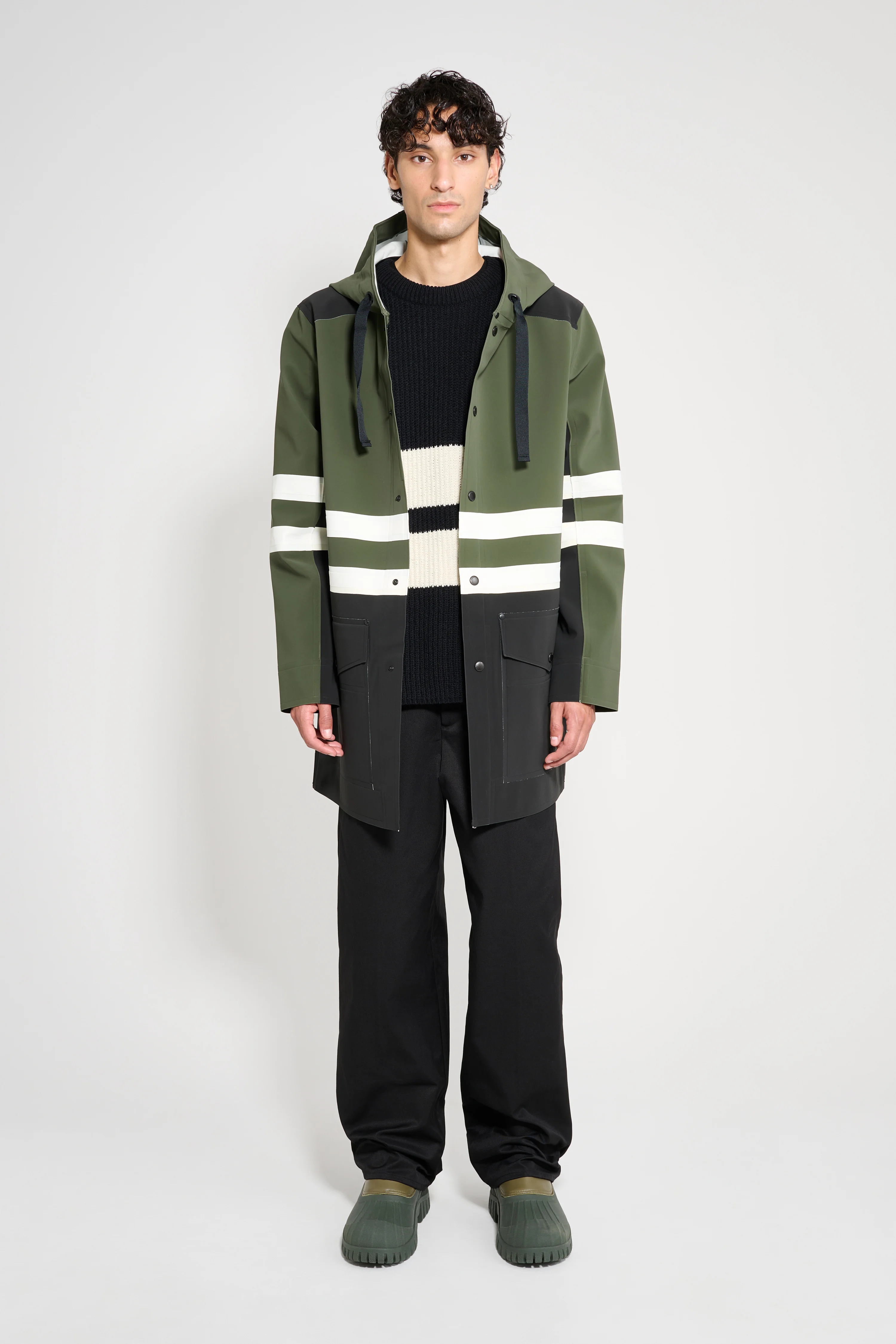 Nockeby Raincoat Black/Green/White - 1