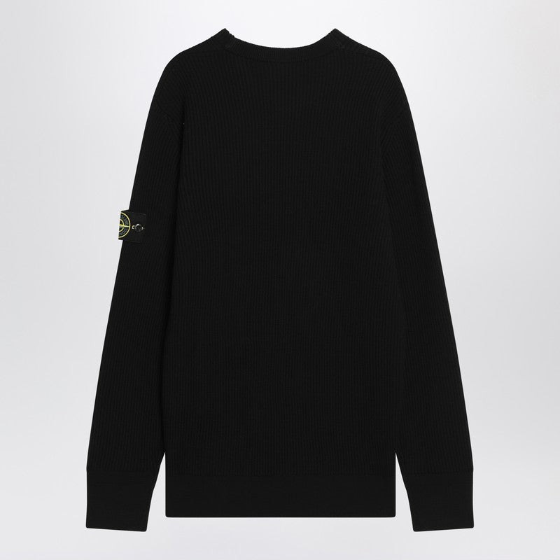 Stone Island Black Ribbed Wool Sweater Men - 2