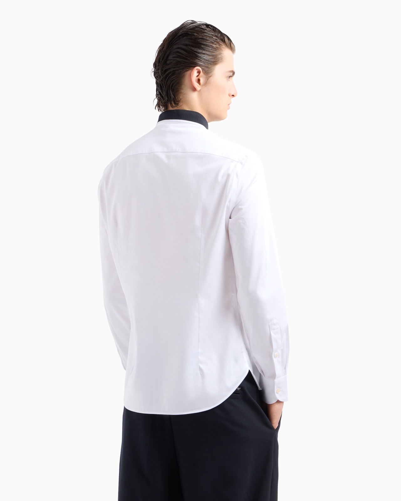 SATIN SHIRT WITH CONTRASTING RIBBED COLLAR - 3