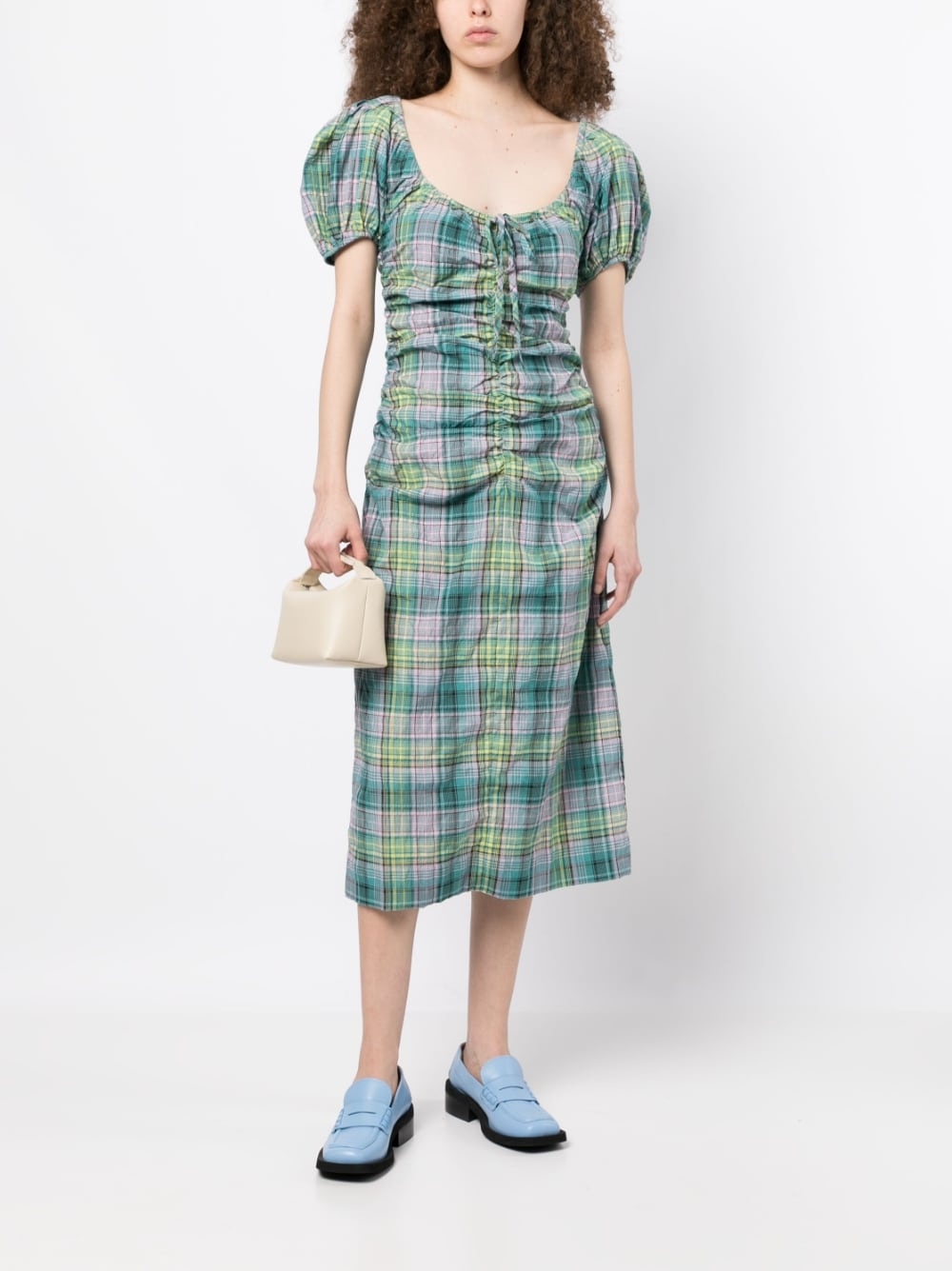 checked seersucker midi dress - 2