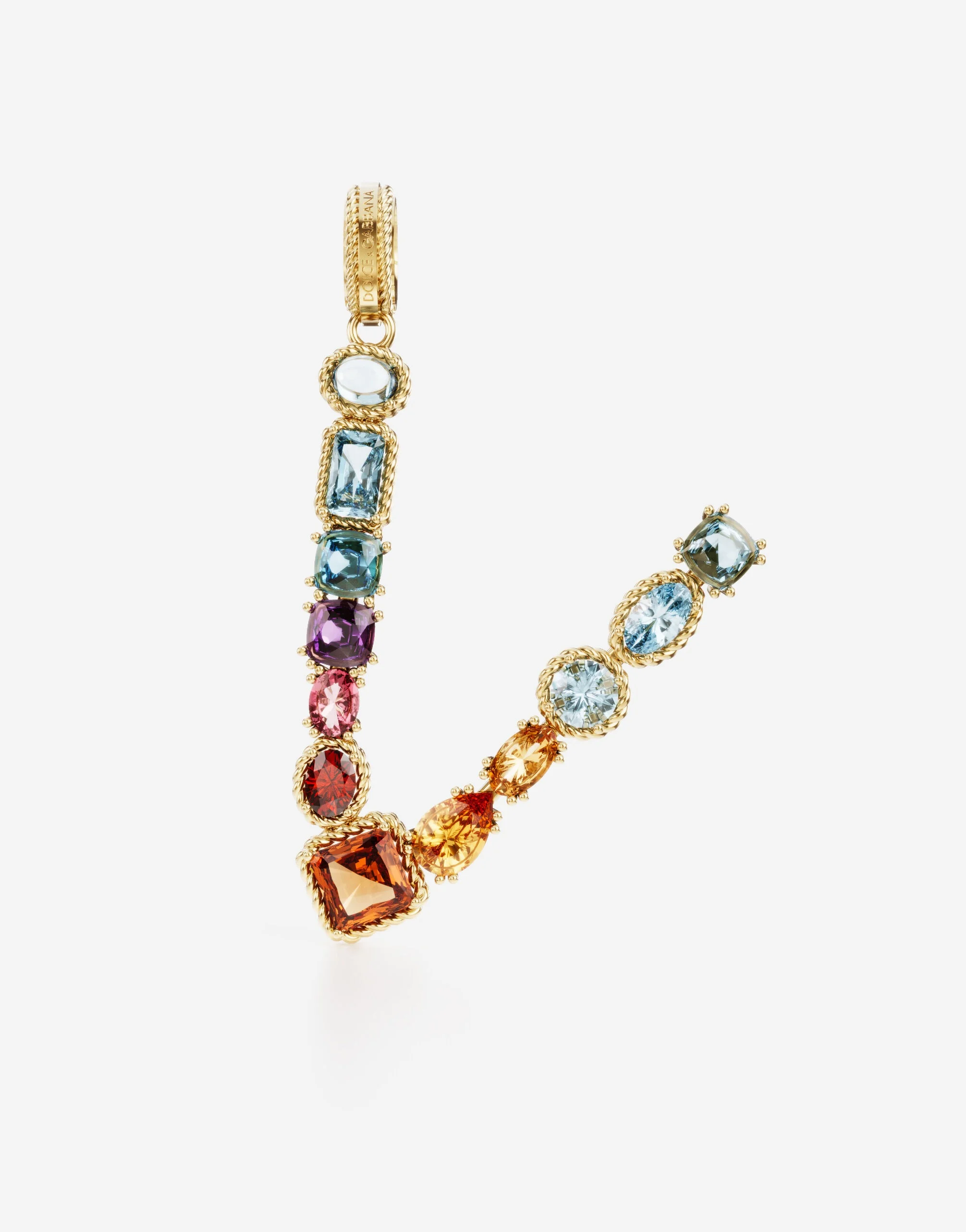 Charm V Lettering 18-carat yellow gold and multicolored gems - 1