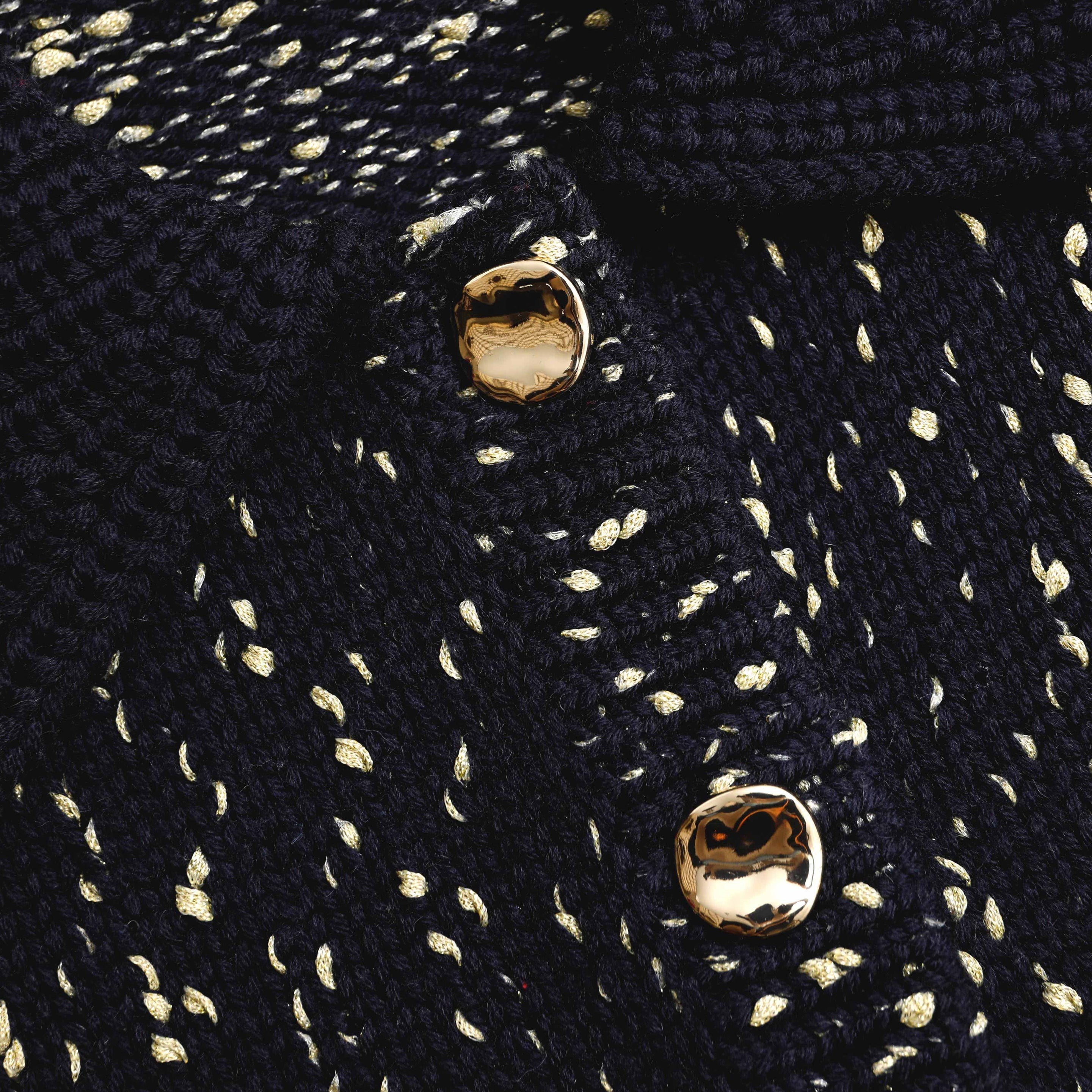 Navy Metallic Merino Cardigan - 5