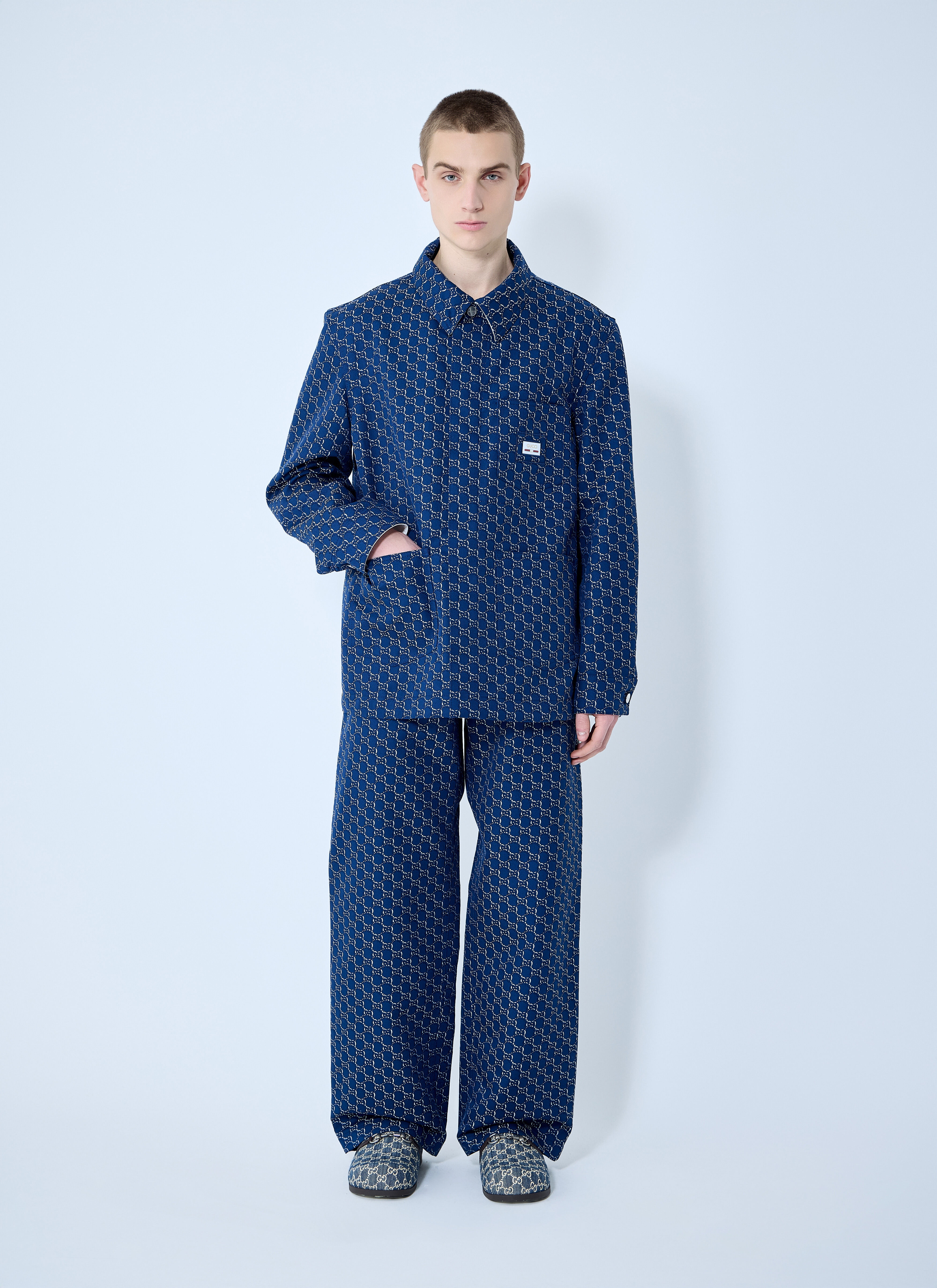 Cotton Jacquard Jacket With GG Shadow - 2