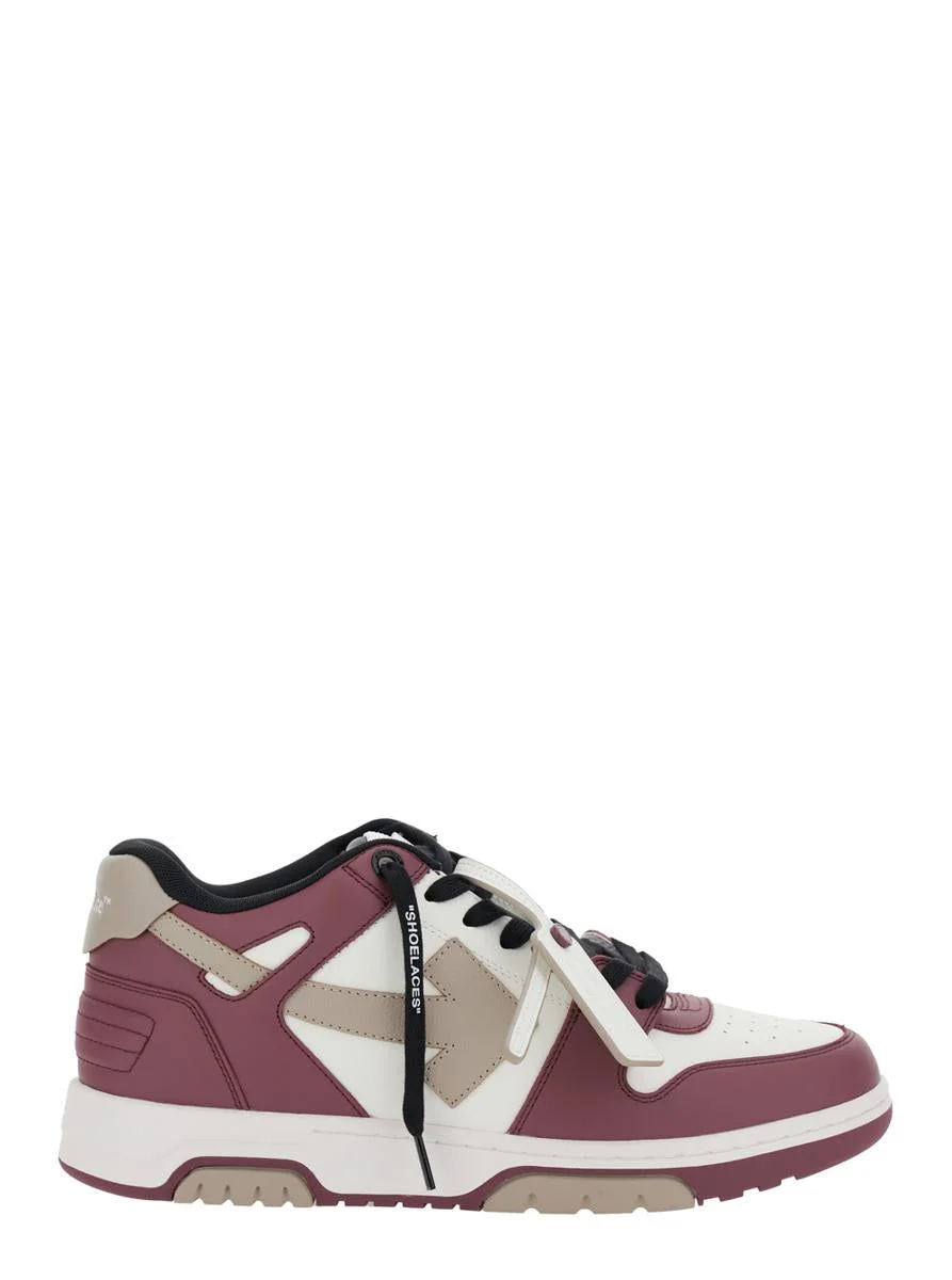 Off-White 'Out Of Office' Bordeaux Low Top Sneakers With Arrow Motif And Zip-Tie Tag In Leather Man - 1
