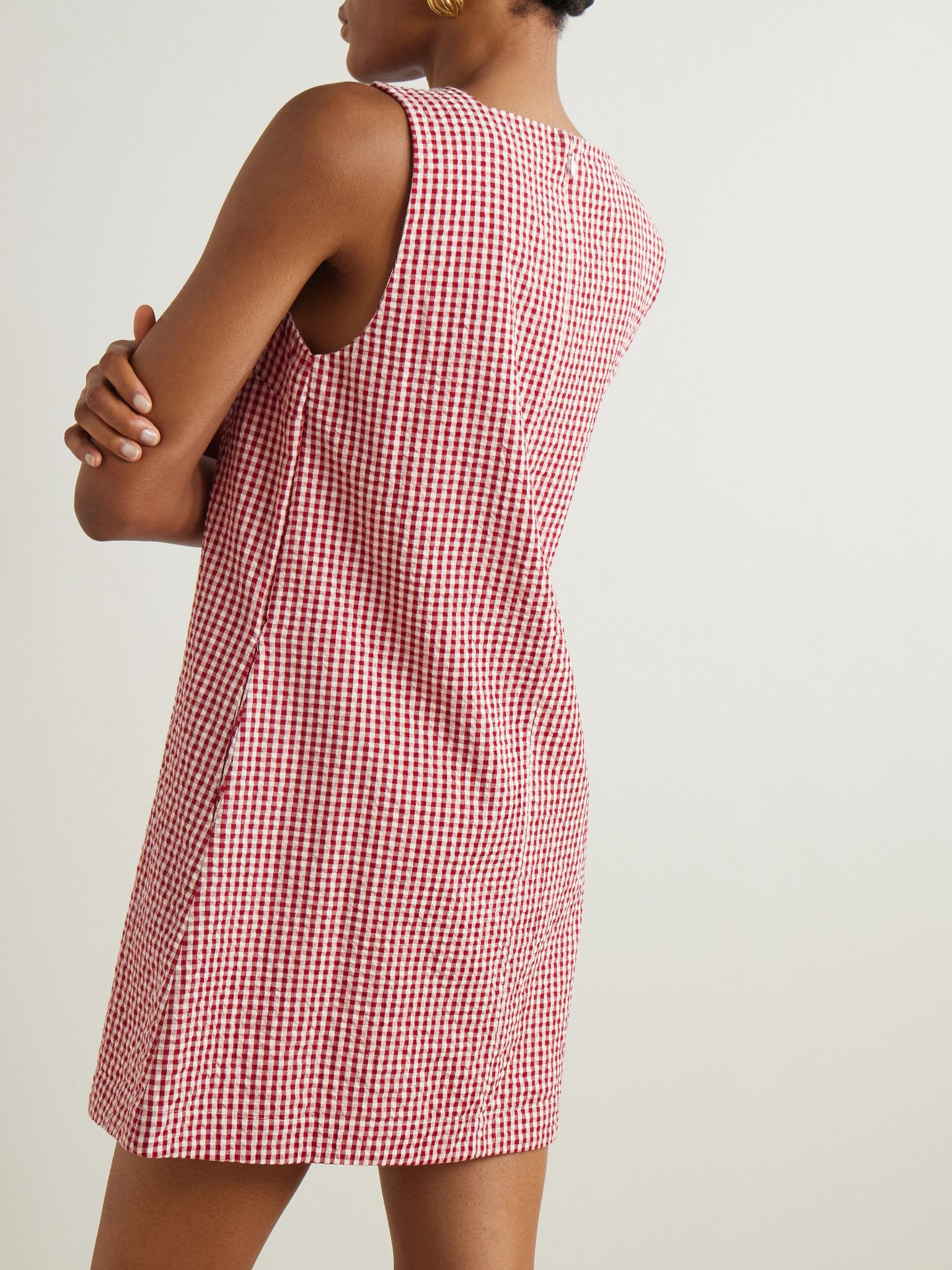 Emma gingham cotton-seersucker mini dress Red - 3