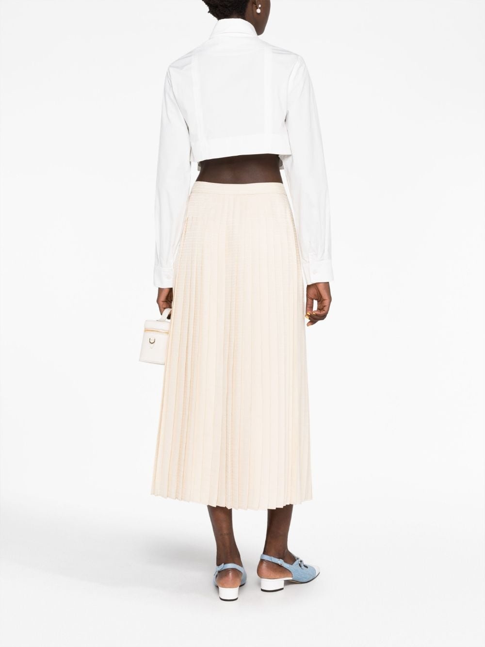 logo-jacquard silk pleated skirt - 4