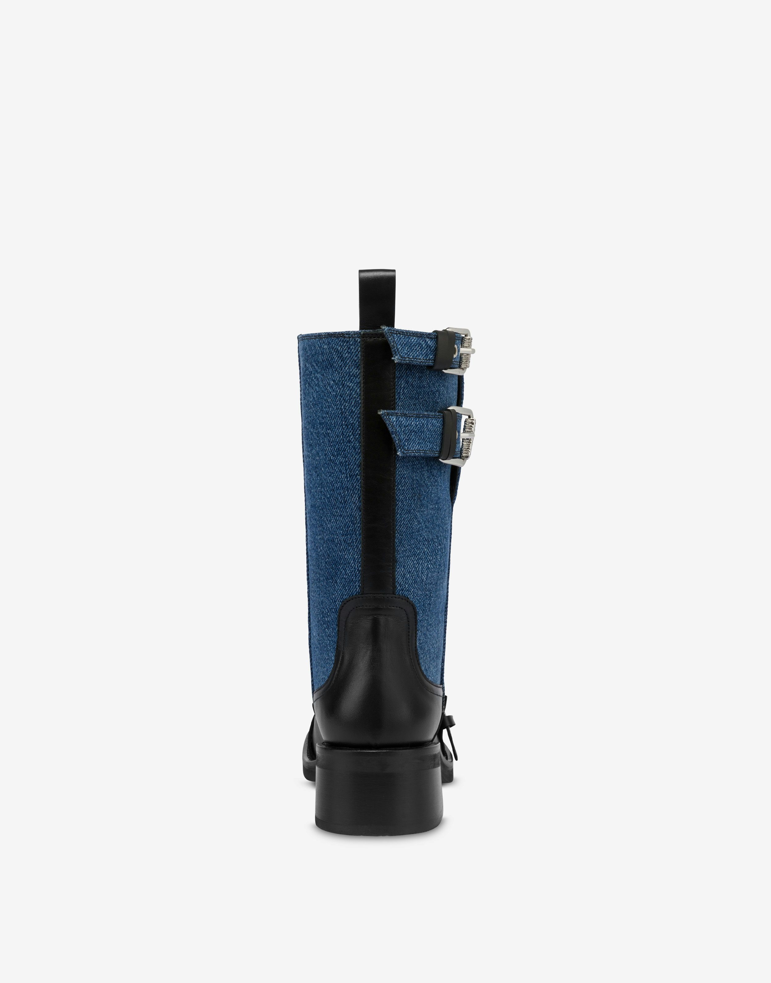 DENIM AND CALFSKIN MULTISTRAP BOOTS - 3