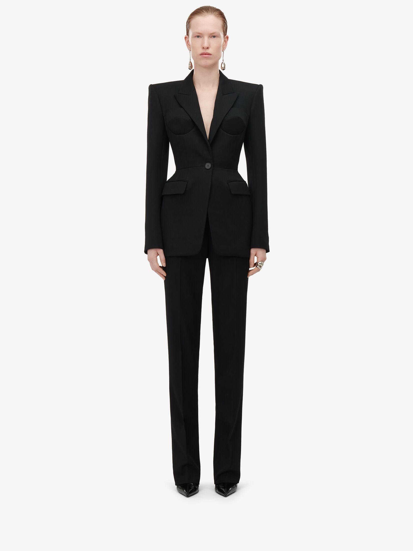 Women's Trompe-l'œil Single-breasted Jacket in Black - 2