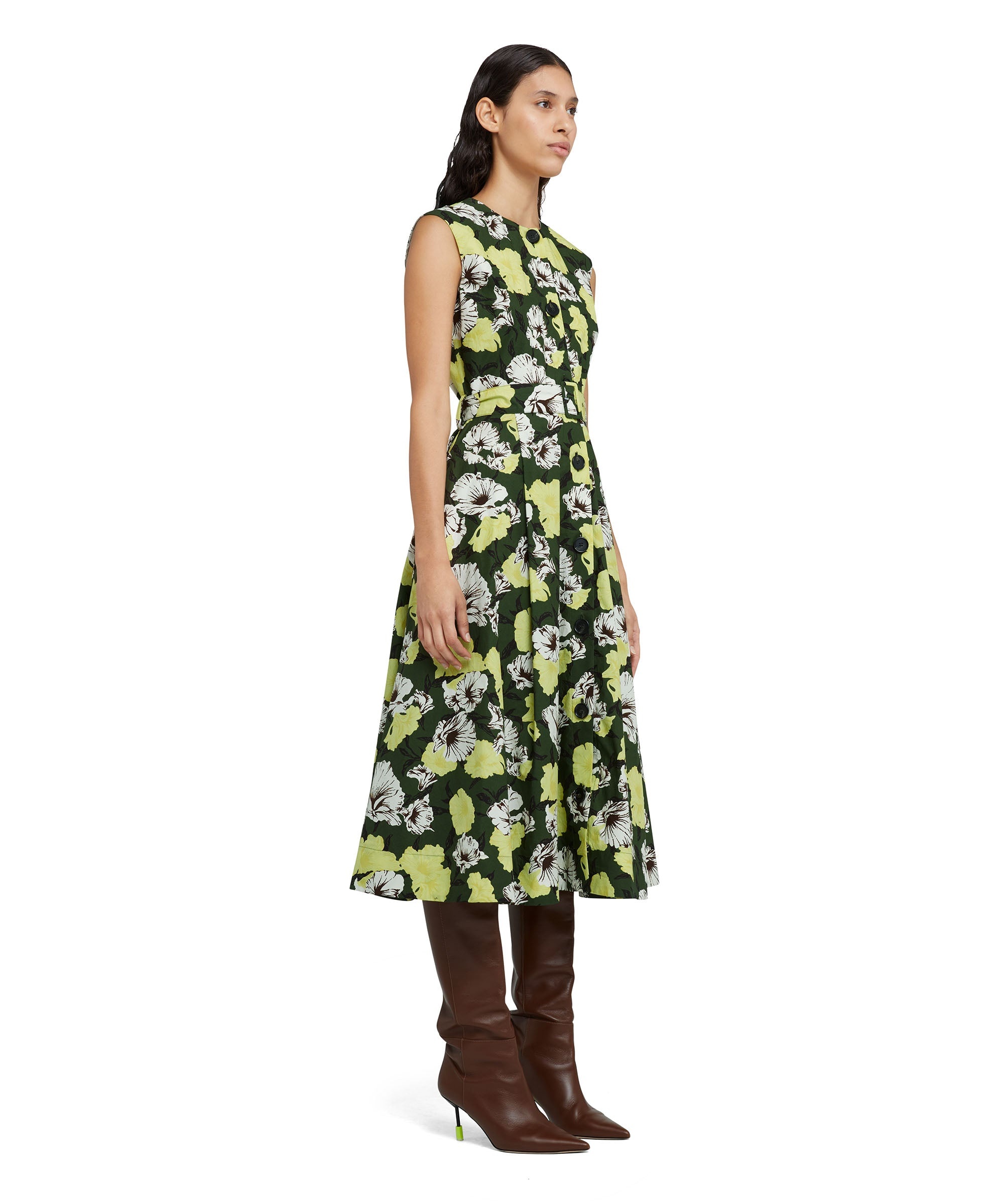 Poplin cotton midi poodle dress with "Hibiscus Camouflage" print - 4