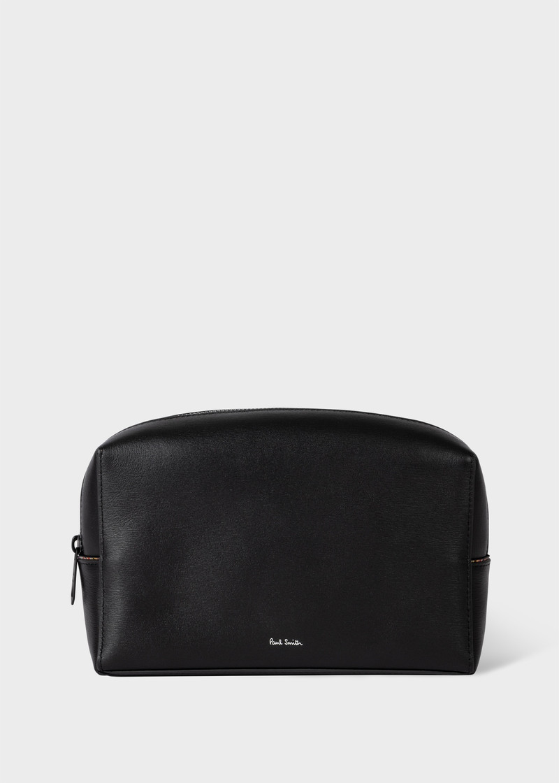 Black Leather Signature Wash Bag 1