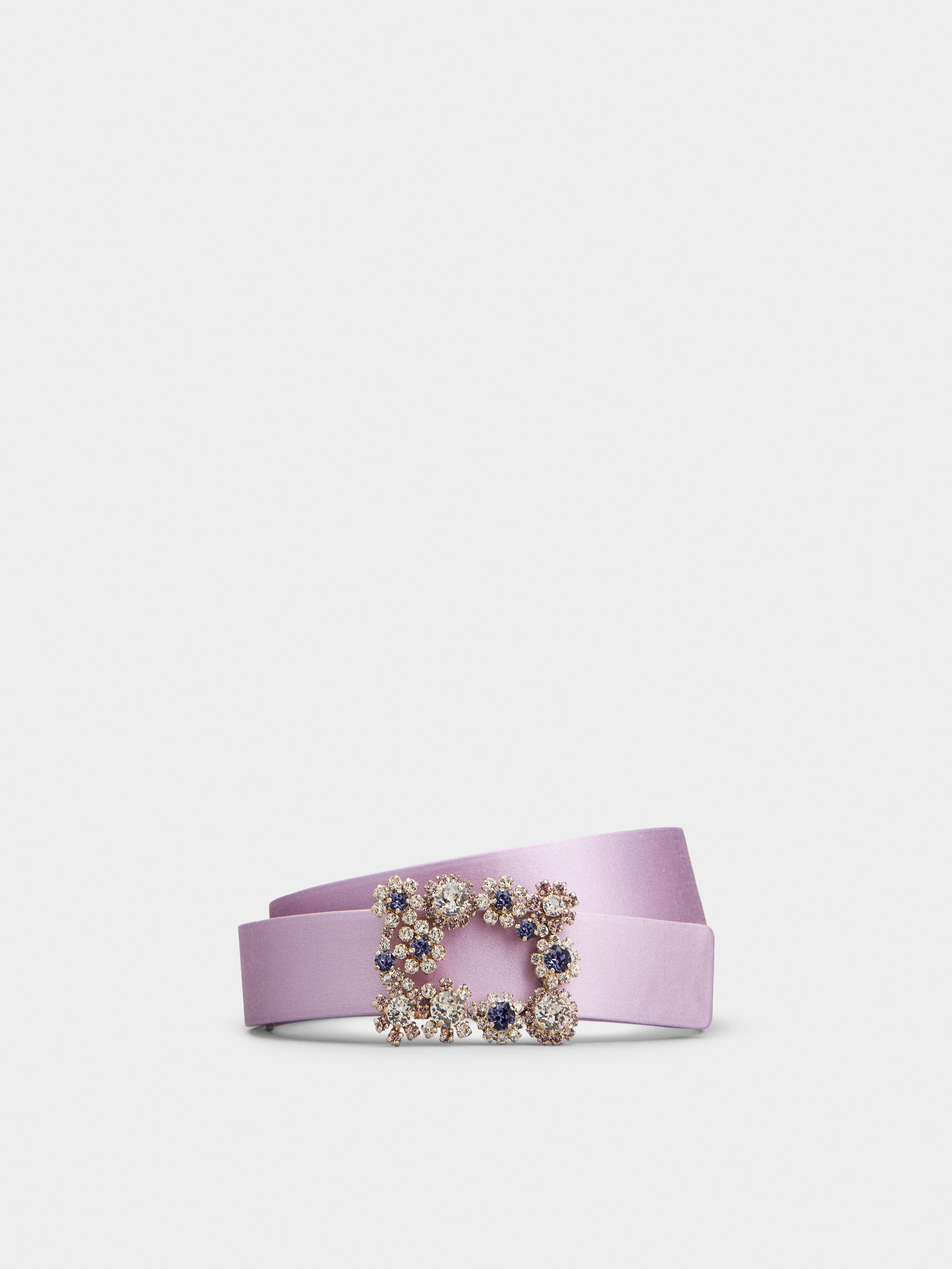 Flower Strass Colored Buckle Belt in Satin - 1
