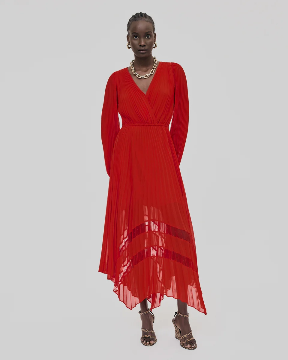 RED PLEATED LONG DRESS - 1